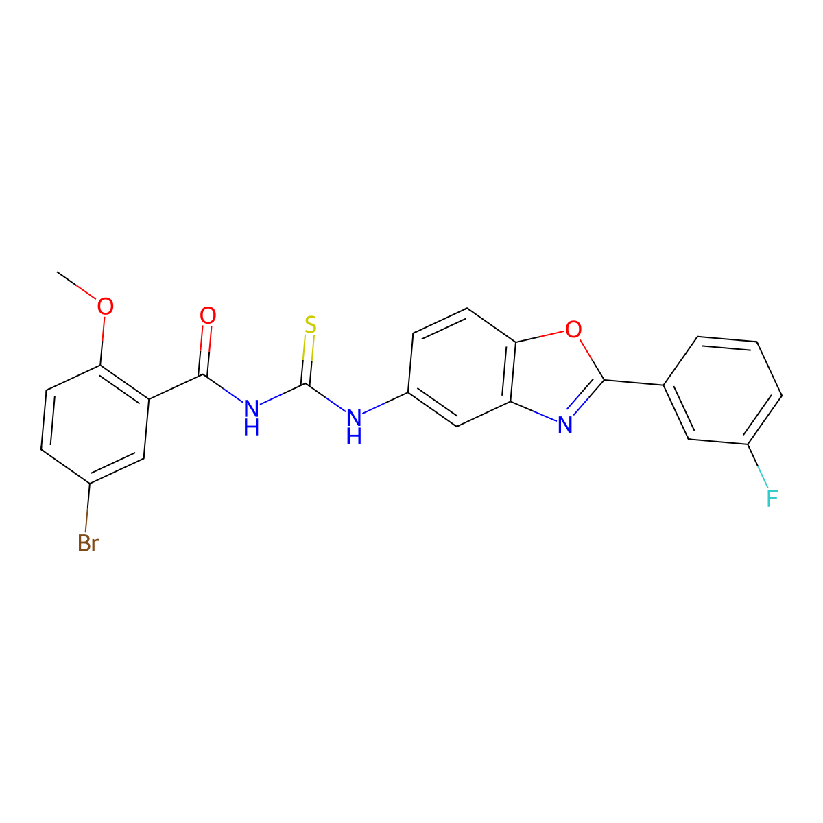 5-bromo-N-[[2-(3-fluorophenyl)-1,3-benzoxazol-5-yl]carbamothioyl]-2-methoxybenzamide molecular structure, CAS 428470-69-3