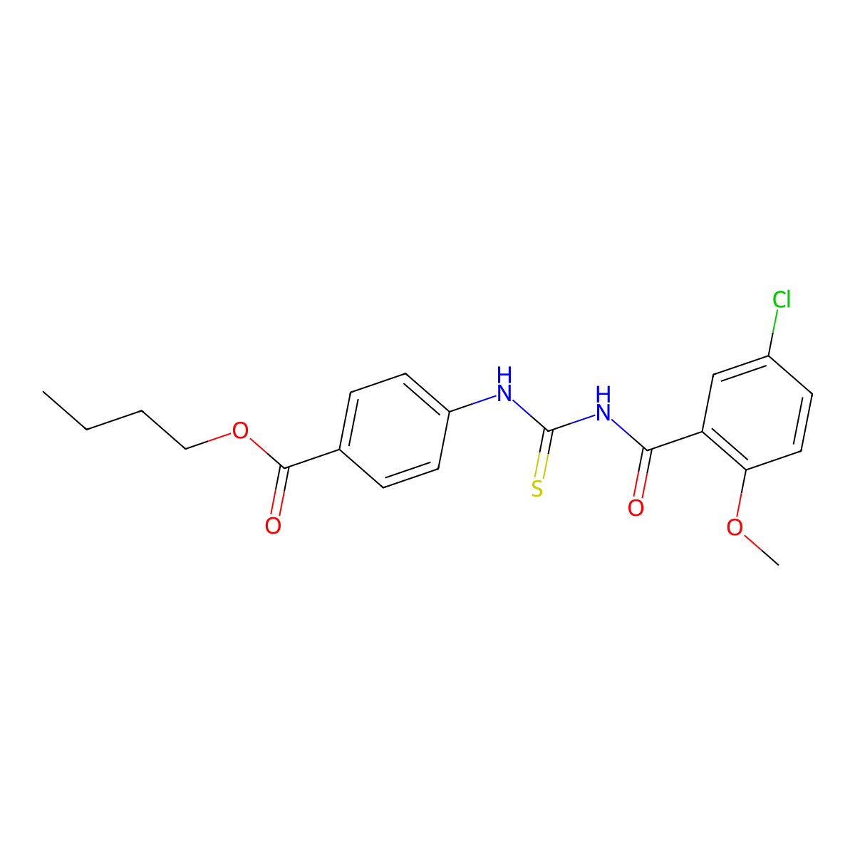 Butyl 4-({[(5-chloro-2-methoxyphenyl)carbonyl]carbamothioyl}amino)benzoate molecular structure, CAS 428470-71-7