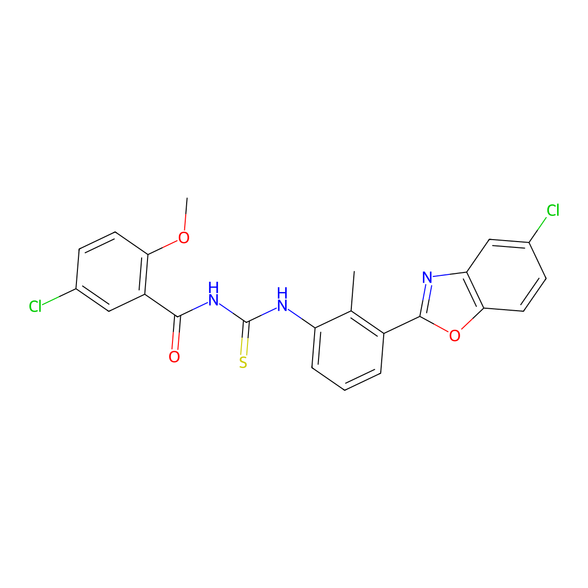 5-chloro-N-[[3-(5-chloro-1,3-benzoxazol-2-yl)-2-methylphenyl]carbamothioyl]-2-methoxybenzamide molecular structure, CAS 428471-22-1
