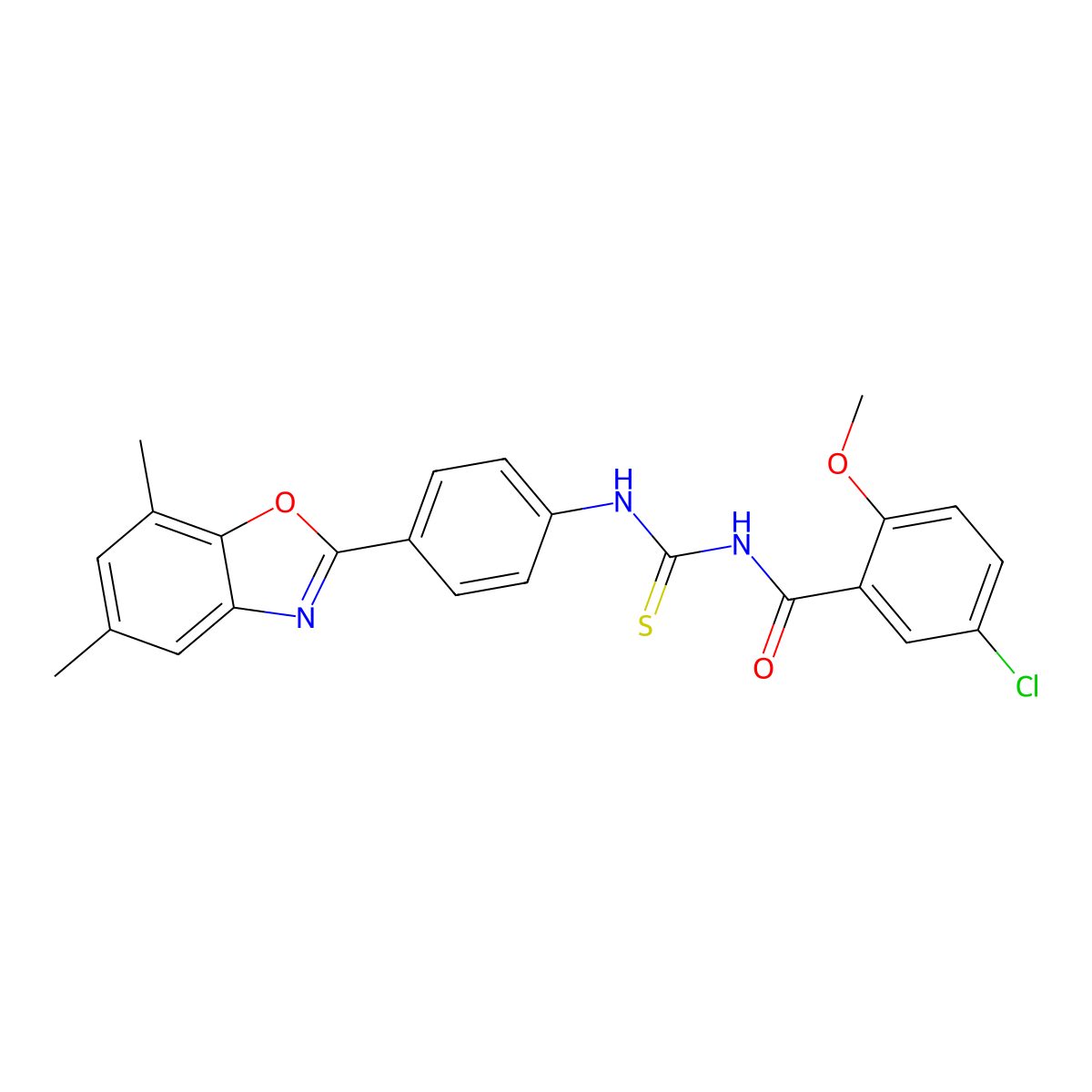 5-chloro-N-[[4-(5,7-dimethyl-1,3-benzoxazol-2-yl)phenyl]carbamothioyl]-2-methoxybenzamide molecular structure, CAS 428471-27-6