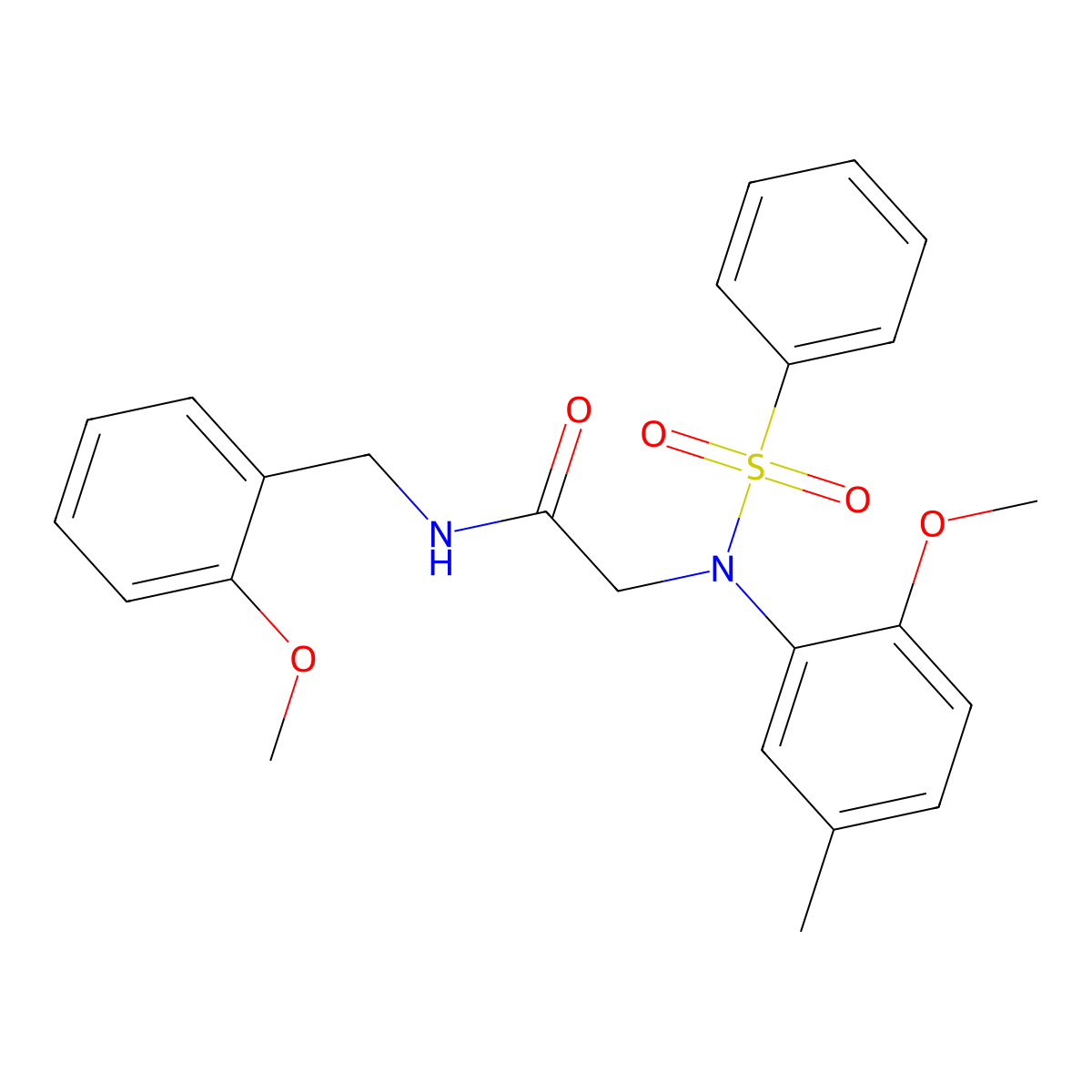 2-[N-(benzenesulfonyl)-2-methoxy-5-methylanilino]-N-[(2-methoxyphenyl)methyl]acetamide molecular structure, CAS 428472-12-2