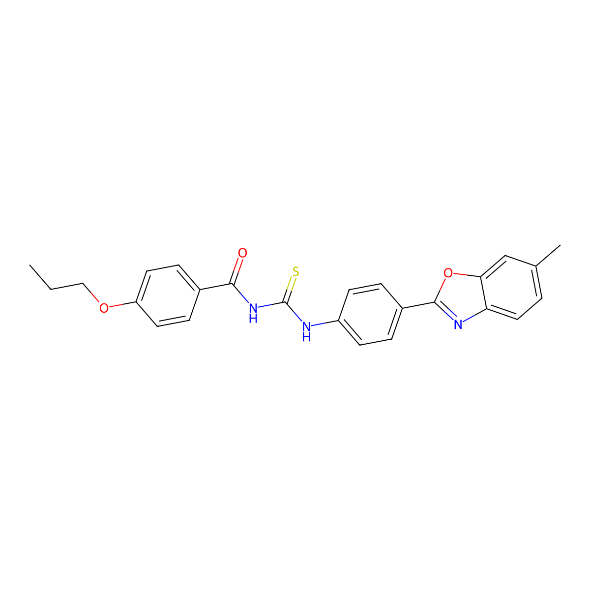 N-[[4-(6-methyl-1,3-benzoxazol-2-yl)phenyl]carbamothioyl]-4-propoxybenzamide molecular structure, CAS 428472-26-8