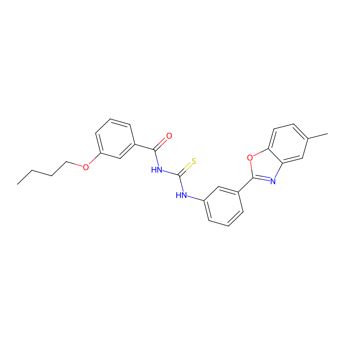 3-butoxy-N-[[3-(5-methyl-1,3-benzoxazol-2-yl)phenyl]carbamothioyl]benzamide molecular structure, CAS 428472-51-9