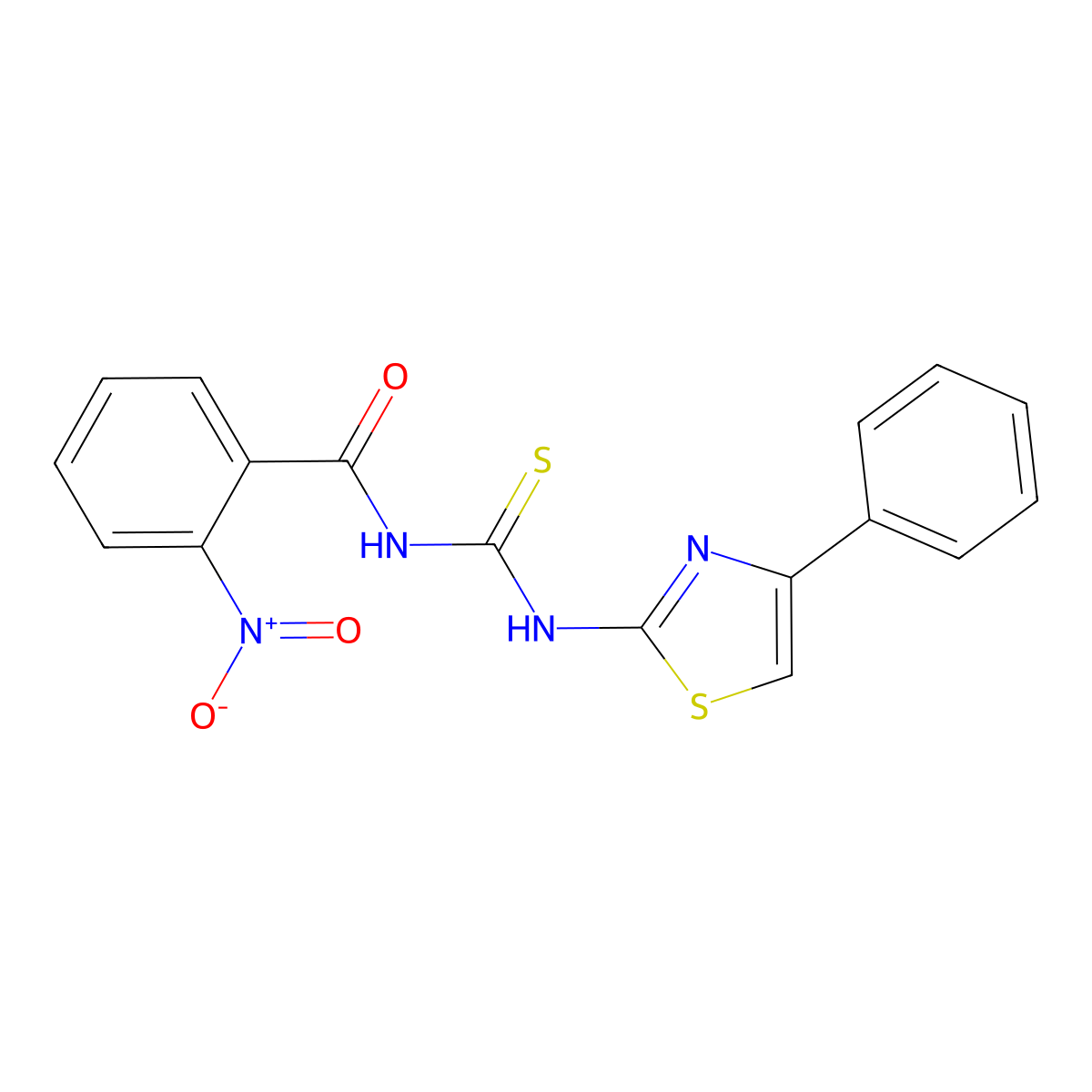 2-nitro-N-[(4-phenyl-1,3-thiazol-2-yl)carbamothioyl]benzamide molecular structure, CAS 428472-66-6