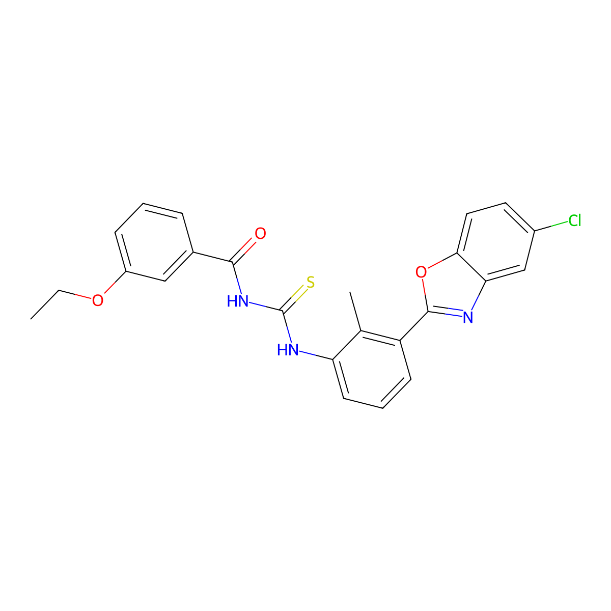 N-[[3-(5-chloro-1,3-benzoxazol-2-yl)-2-methylphenyl]carbamothioyl]-3-ethoxybenzamide molecular structure, CAS 428472-76-8