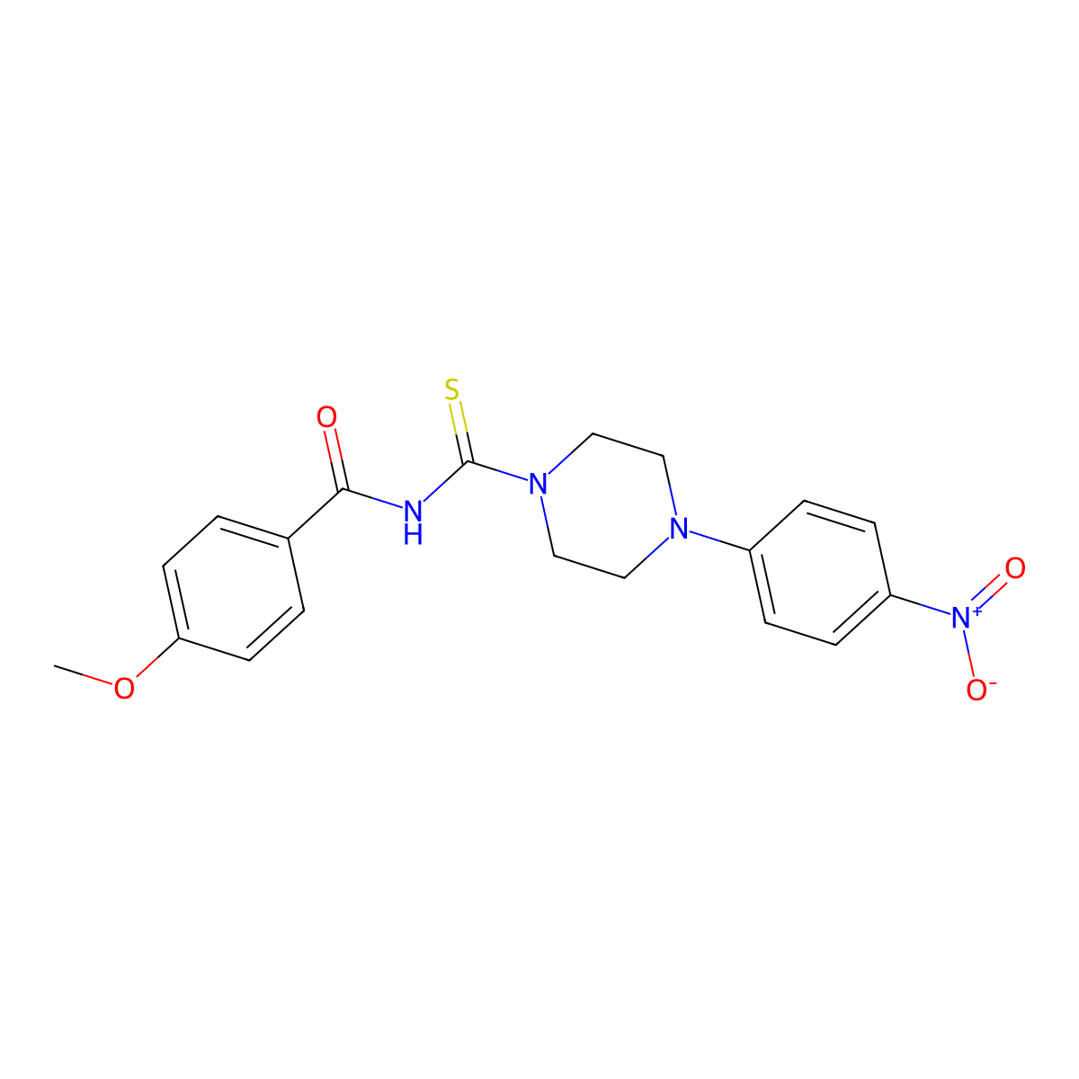 4-methoxy-N-[4-(4-nitrophenyl)piperazine-1-carbothioyl]benzamide molecular structure, CAS 428473-08-9
