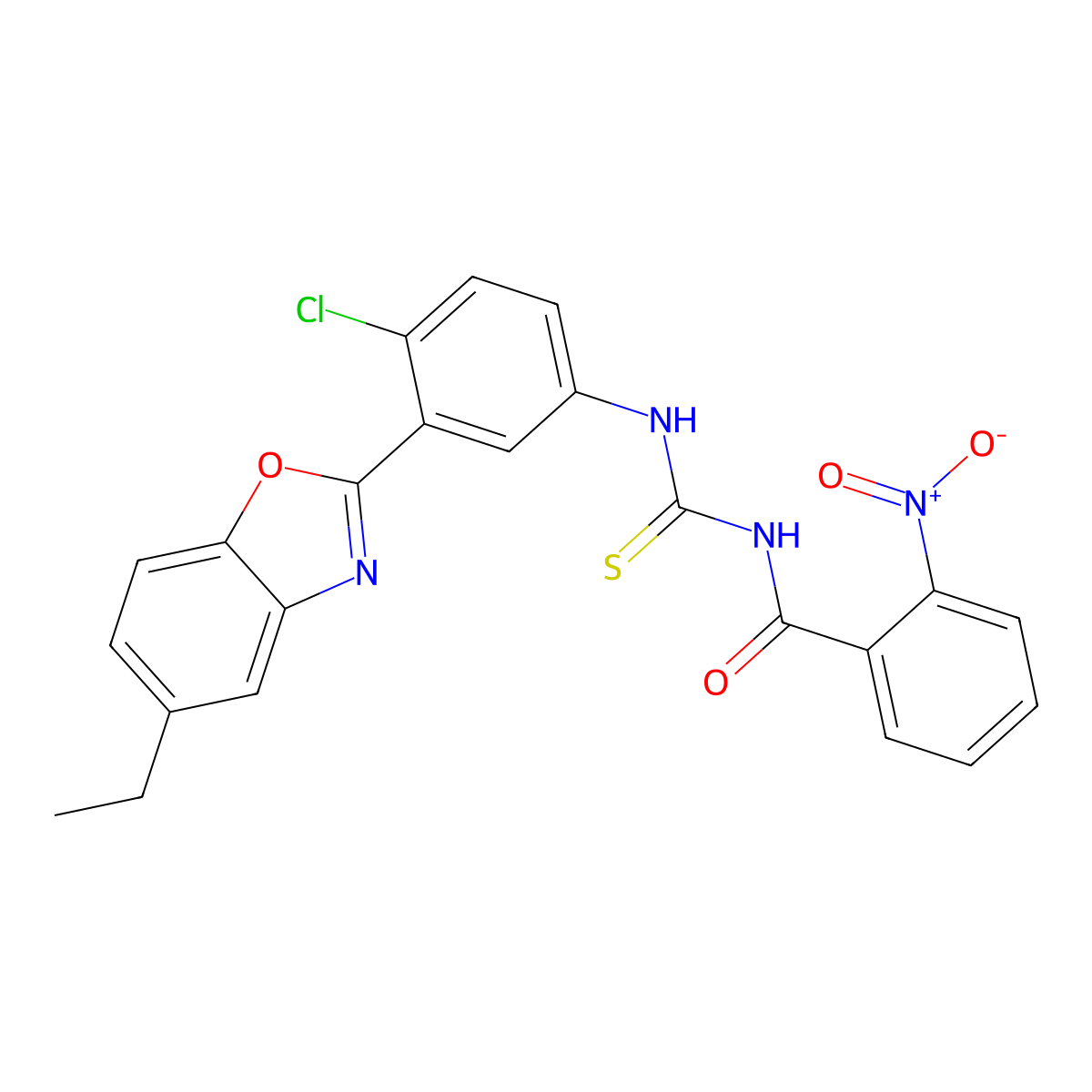 N-[[4-chloro-3-(5-ethyl-1,3-benzoxazol-2-yl)phenyl]carbamothioyl]-2-nitrobenzamide molecular structure, CAS 428473-52-3