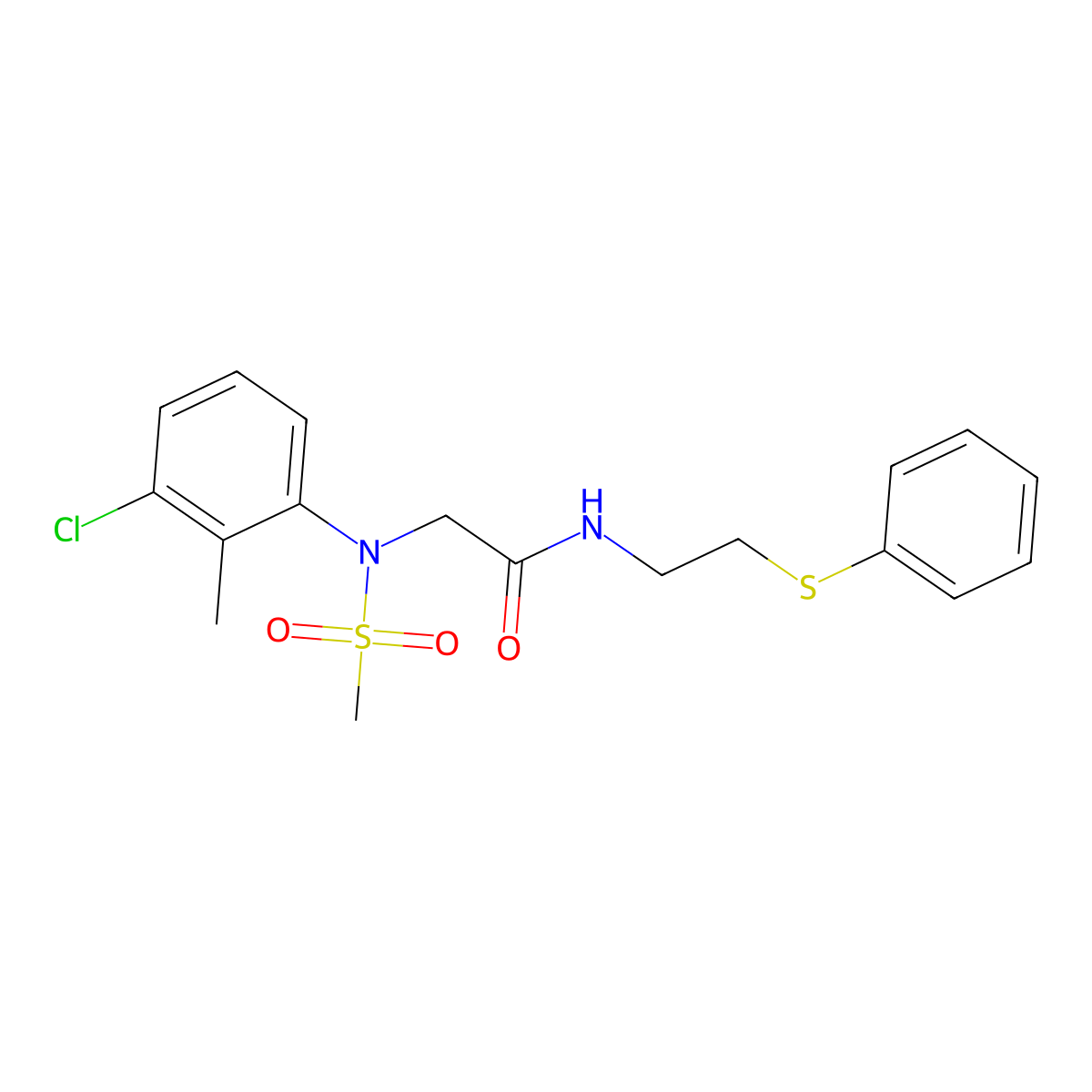 2-(3-chloro-2-methyl-N-methylsulfonylanilino)-N-(2-phenylsulfanylethyl)acetamide molecular structure, CAS 428473-90-9