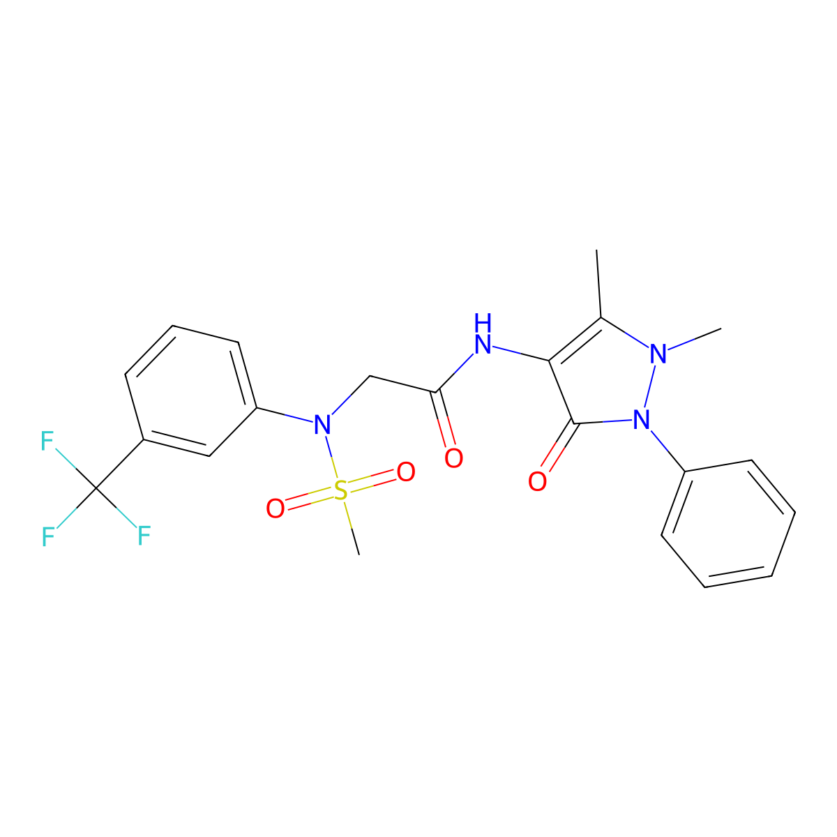 N-(1,5-dimethyl-3-oxo-2-phenylpyrazol-4-yl)-2-[N-methylsulfonyl-3-(trifluoromethyl)anilino]acetamide molecular structure, CAS 428474-34-4