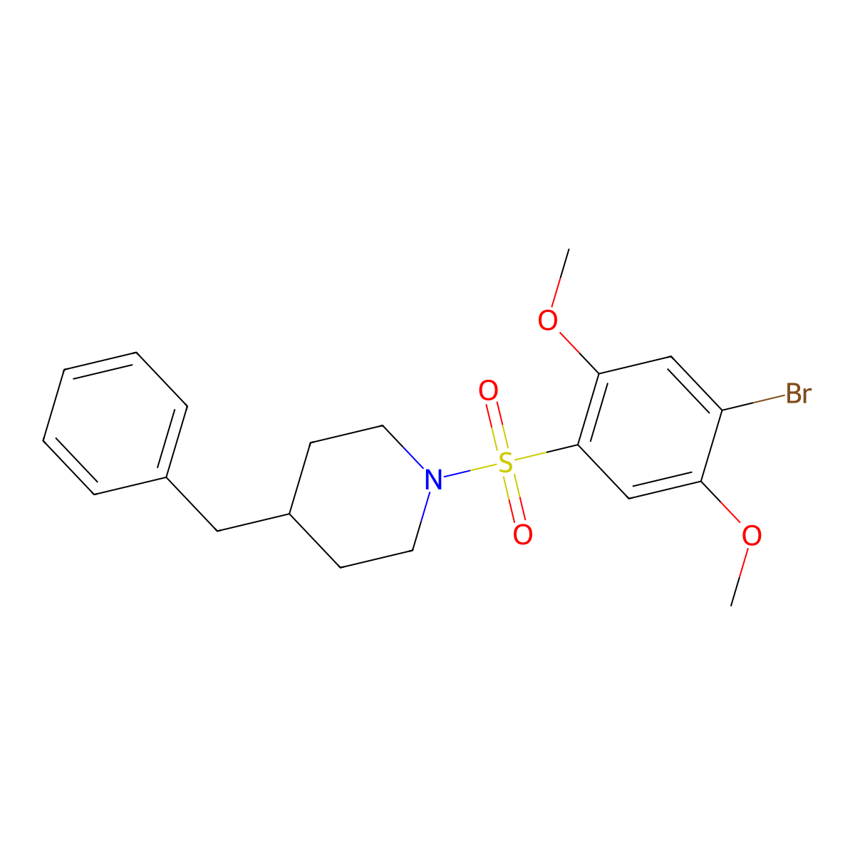 4-Benzyl-1-[(4-bromo-2,5-dimethoxyphenyl)sulfonyl]piperidine molecular structure, CAS 428474-78-6