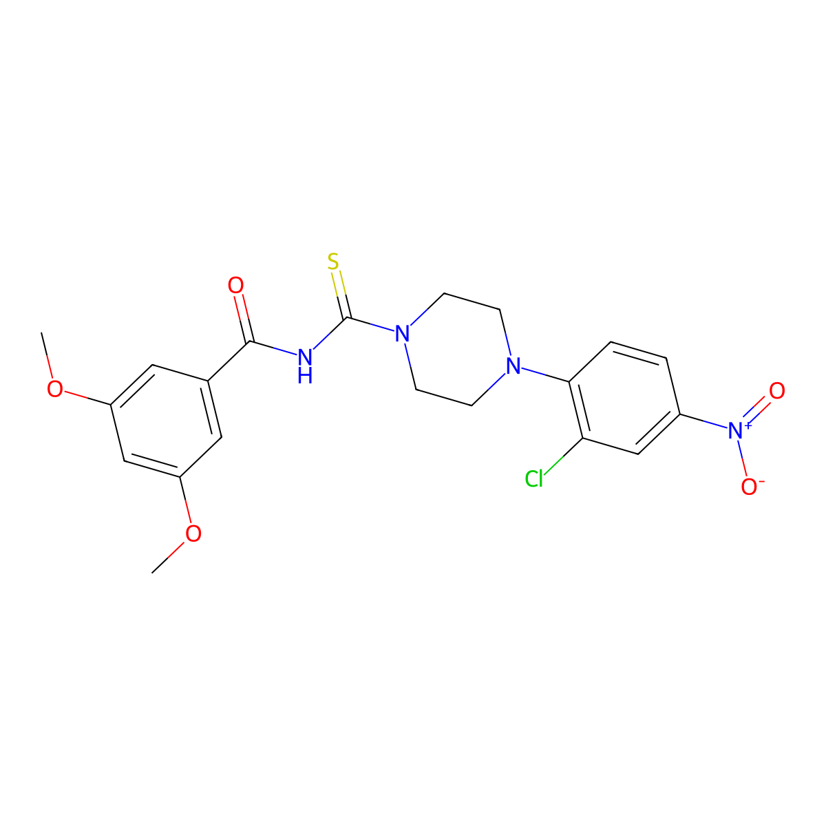 N-[4-(2-chloro-4-nitrophenyl)piperazine-1-carbothioyl]-3,5-dimethoxybenzamide molecular structure, CAS 428475-16-5