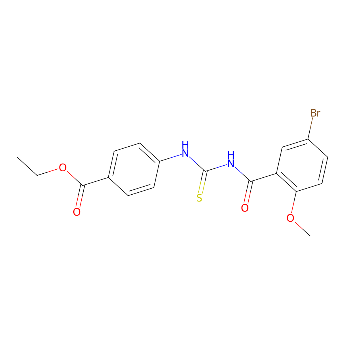 Ethyl 4-({[(5-bromo-2-methoxyphenyl)carbonyl]carbamothioyl}amino)benzoate molecular structure, CAS 428475-26-7