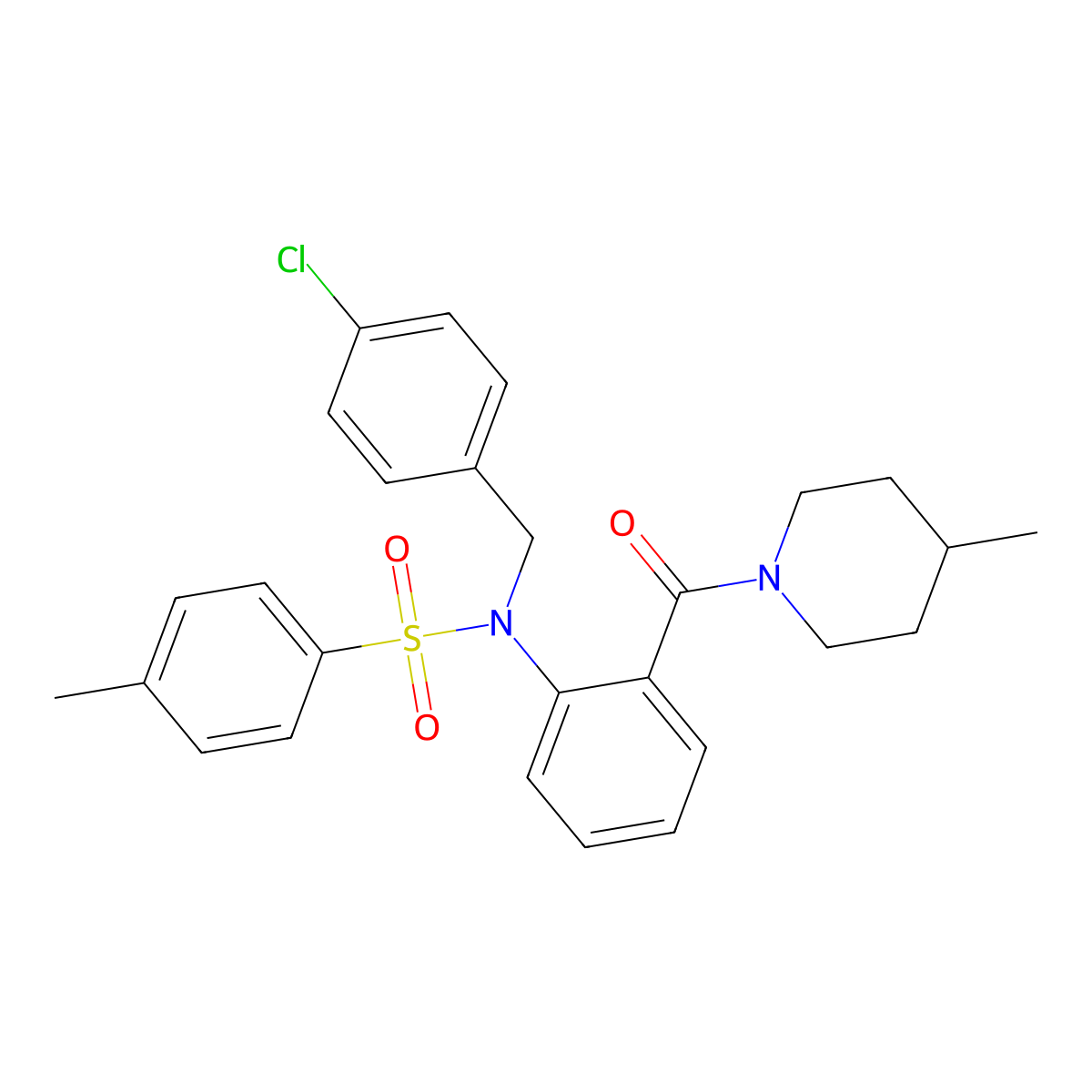 N-[(4-chlorophenyl)methyl]-4-methyl-N-[2-(4-methylpiperidine-1-carbonyl)phenyl]benzenesulfonamide molecular structure, CAS 428475-43-8