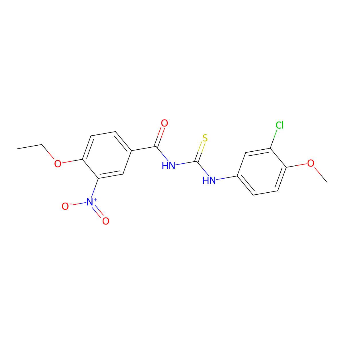 N-[(3-chloro-4-methoxyphenyl)carbamothioyl]-4-ethoxy-3-nitrobenzamide molecular structure, CAS 428475-51-8