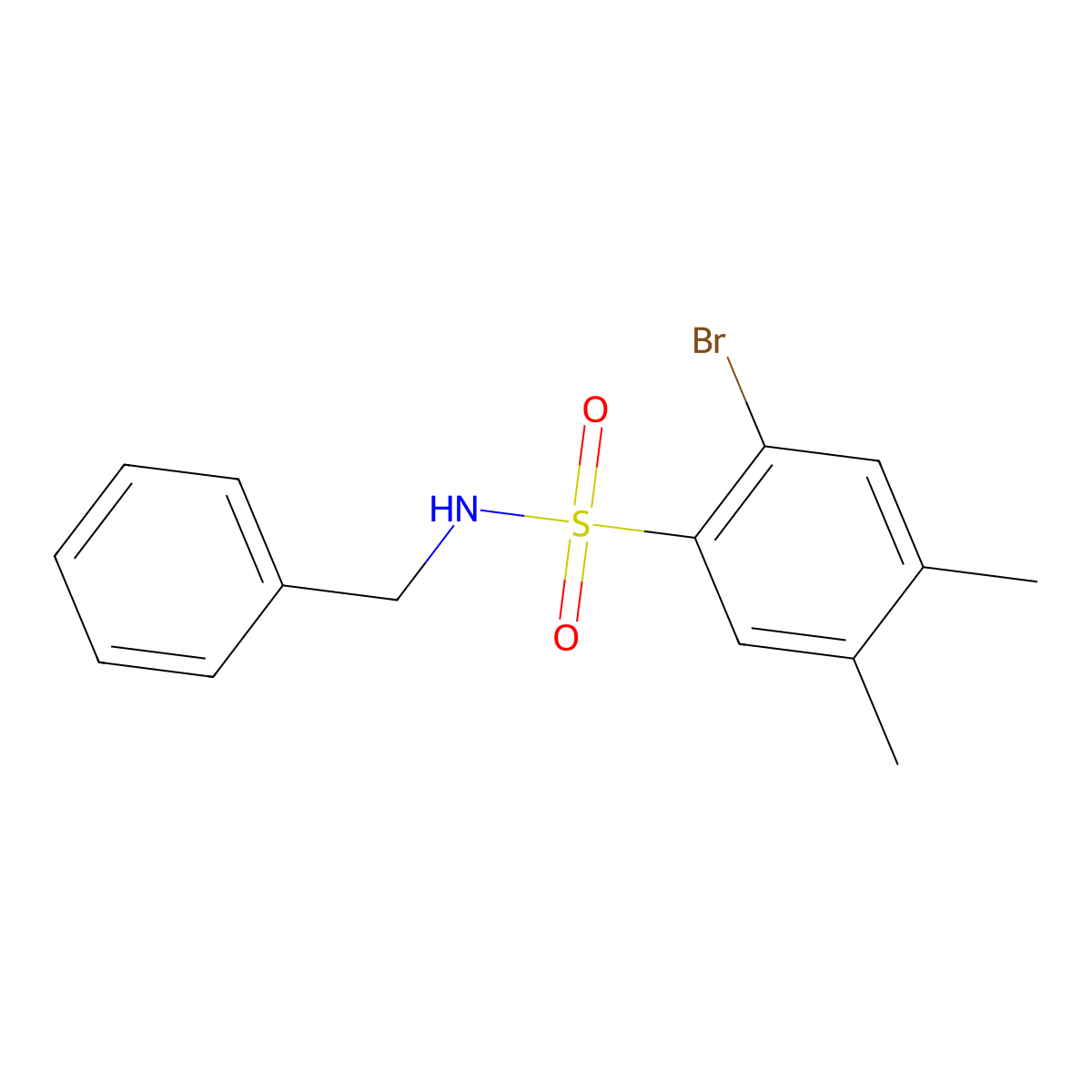 N-benzyl-2-bromo-4,5-dimethylbenzenesulfonamide molecular structure, CAS 428475-92-7