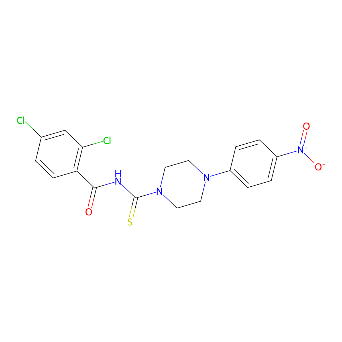2,4-dichloro-N-[4-(4-nitrophenyl)piperazine-1-carbothioyl]benzamide molecular structure, CAS 428476-14-6