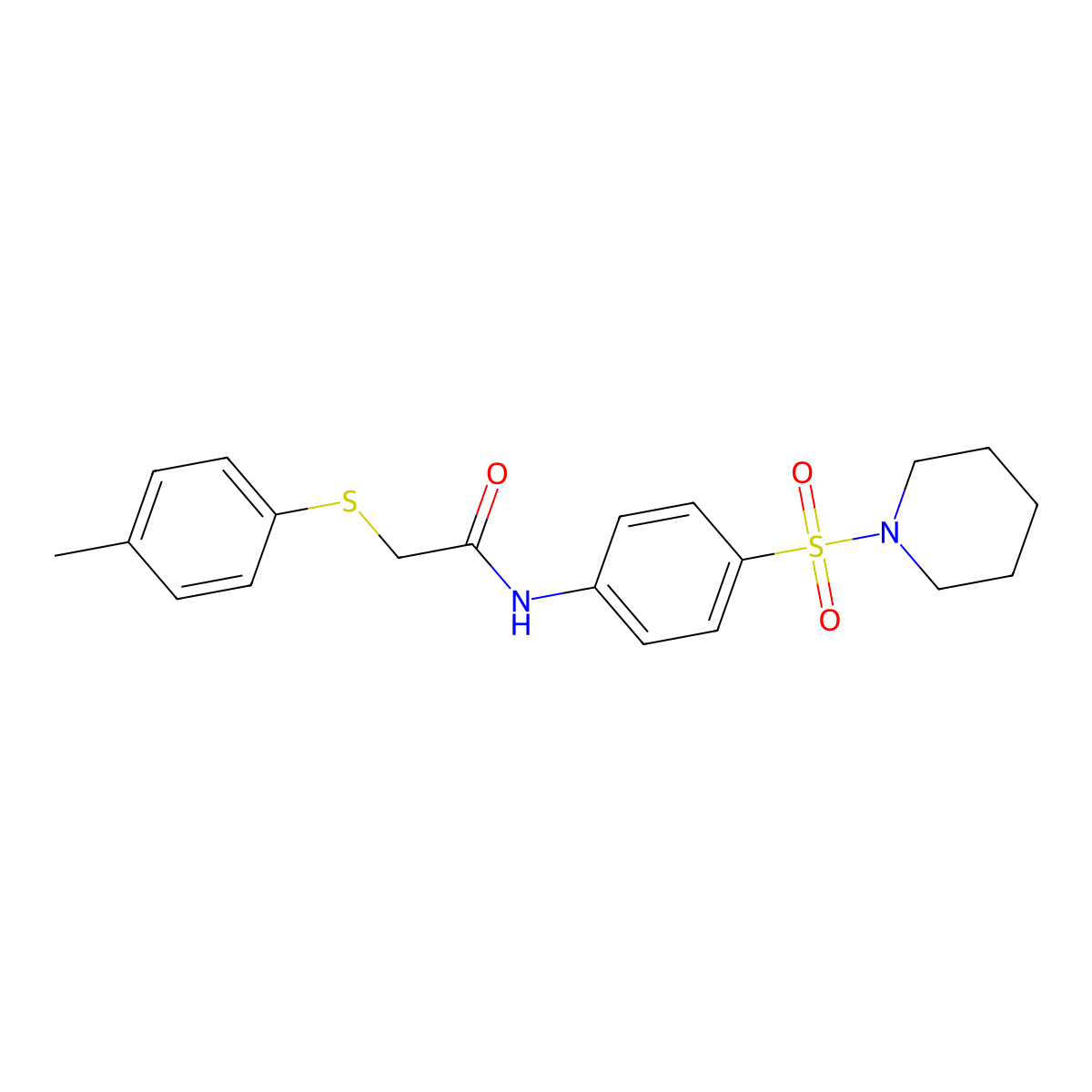 2-(4-methylphenyl)sulfanyl-N-(4-piperidin-1-ylsulfonylphenyl)acetamide molecular structure, CAS 428476-34-0