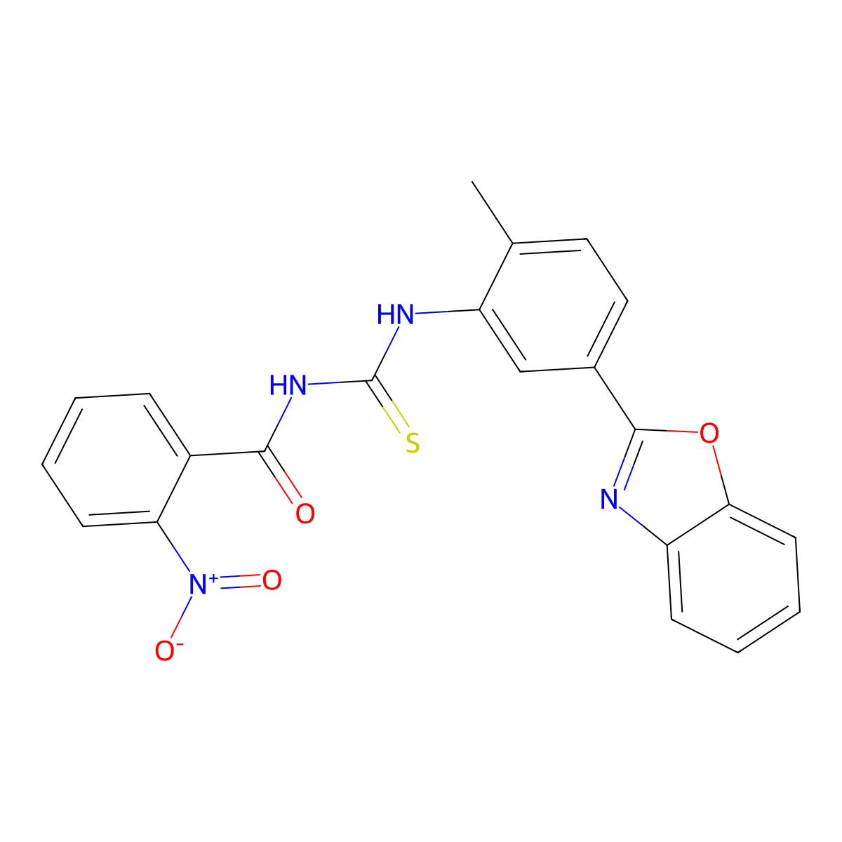 N-[[5-(1,3-benzoxazol-2-yl)-2-methylphenyl]carbamothioyl]-2-nitrobenzamide molecular structure, CAS 428476-61-3