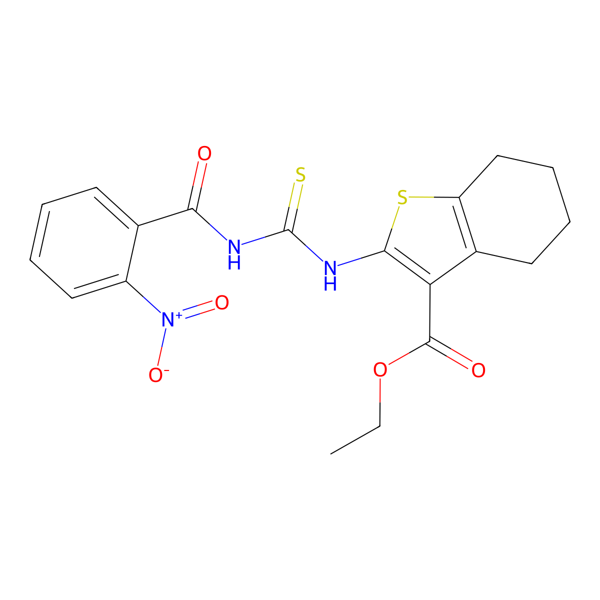 Ethyl 2-({[(2-nitrophenyl)carbonyl]carbamothioyl}amino)-4,5,6,7-tetrahydro-1-benzothiophene-3-carboxylate molecular structure, CAS 428476-75-9