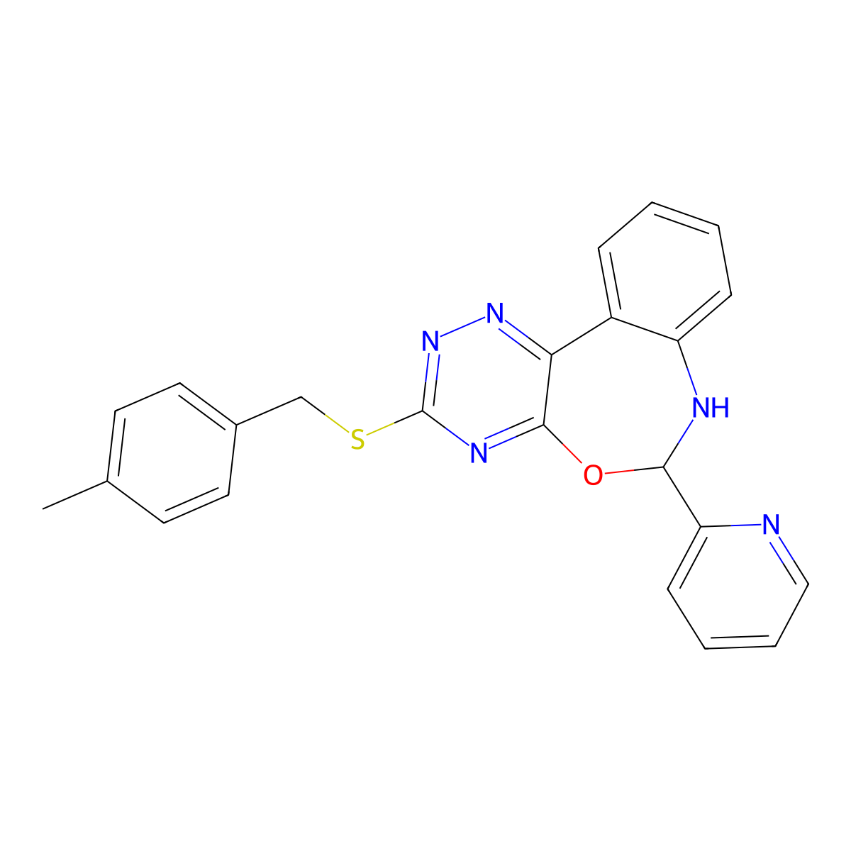 3-[(4-Methylphenyl)methylsulfanyl]-6-pyridin-2-yl-6,7-dihydro-[1,2,4]triazino[5,6-d][3,1]benzoxazepine molecular structure, CAS 428477-55-8