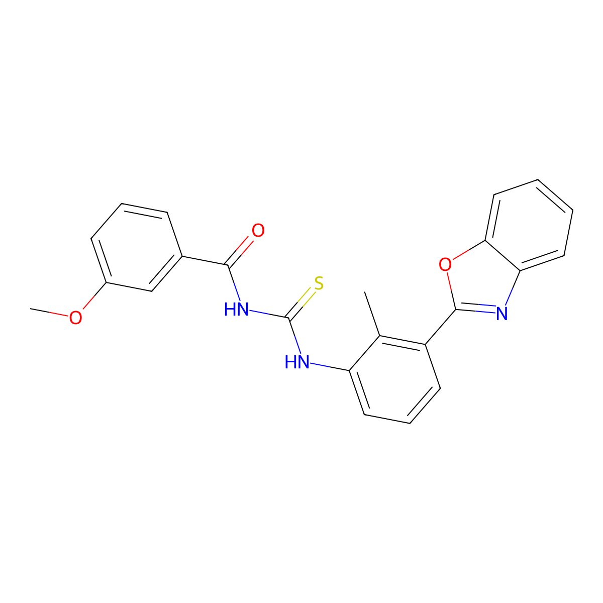 N-[[3-(1,3-benzoxazol-2-yl)-2-methylphenyl]carbamothioyl]-3-methoxybenzamide molecular structure, CAS 428477-94-5