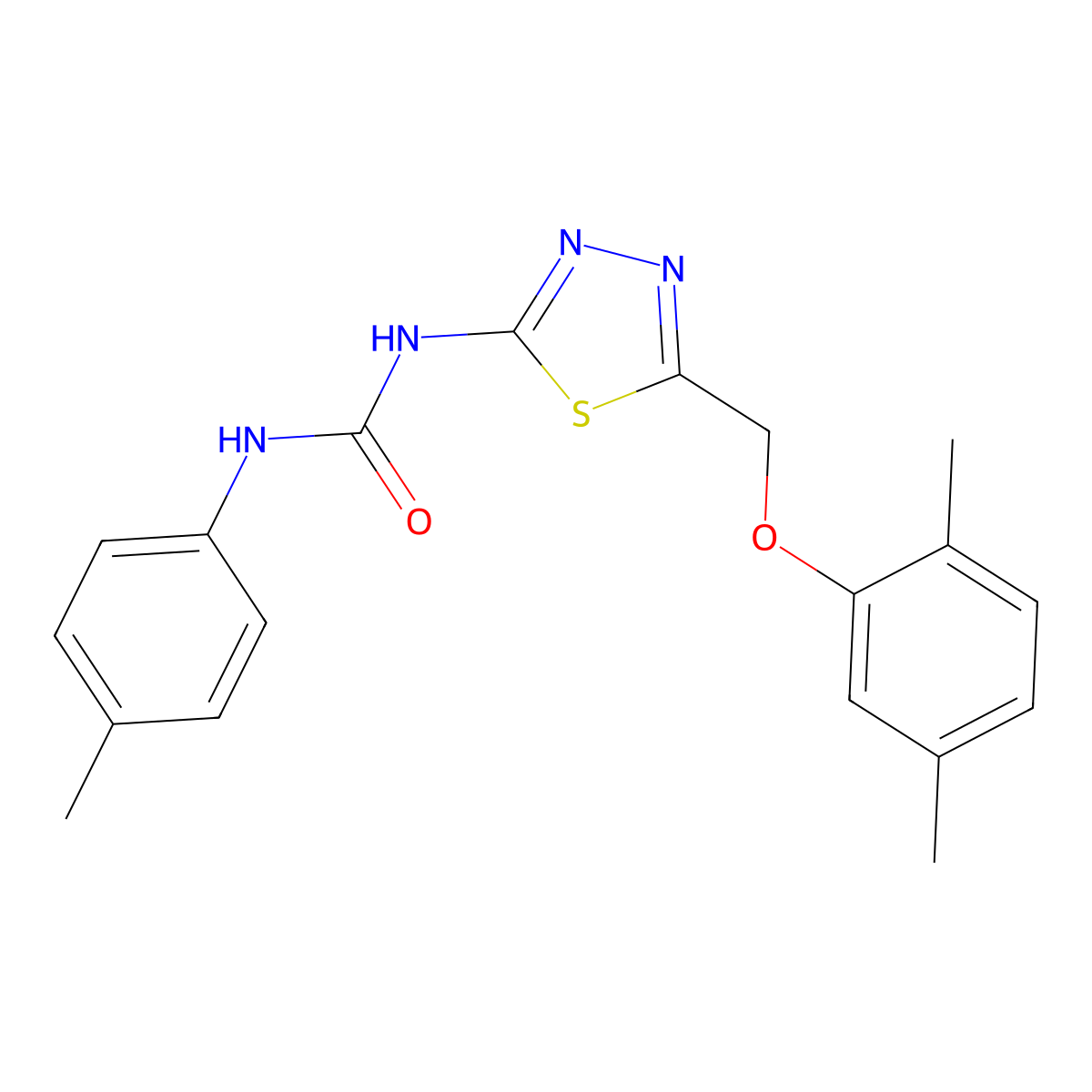 1-{5-[(2,5-Dimethylphenoxy)methyl]-1,3,4-thiadiazol-2-yl}-3-(4-methylphenyl)urea molecular structure, CAS 428478-09-5