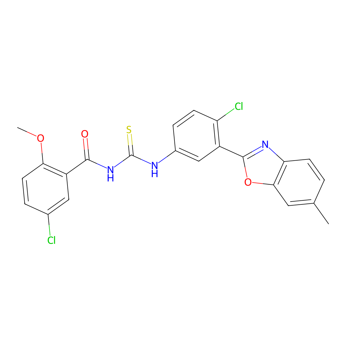 5-chloro-N-[[4-chloro-3-(6-methyl-1,3-benzoxazol-2-yl)phenyl]carbamothioyl]-2-methoxybenzamide molecular structure, CAS 428478-24-4