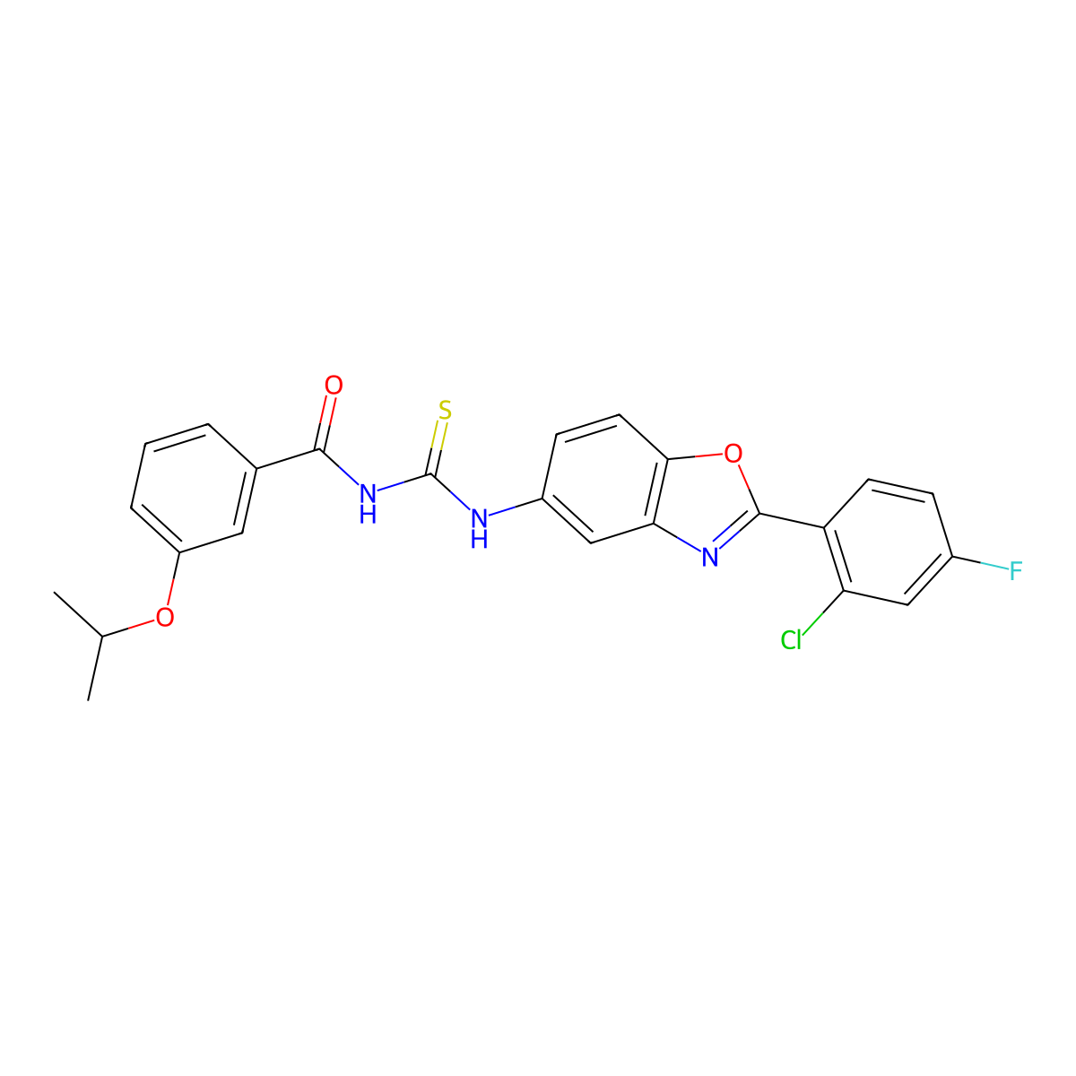 N-[[2-(2-chloro-4-fluorophenyl)-1,3-benzoxazol-5-yl]carbamothioyl]-3-propan-2-yloxybenzamide molecular structure, CAS 428478-33-5