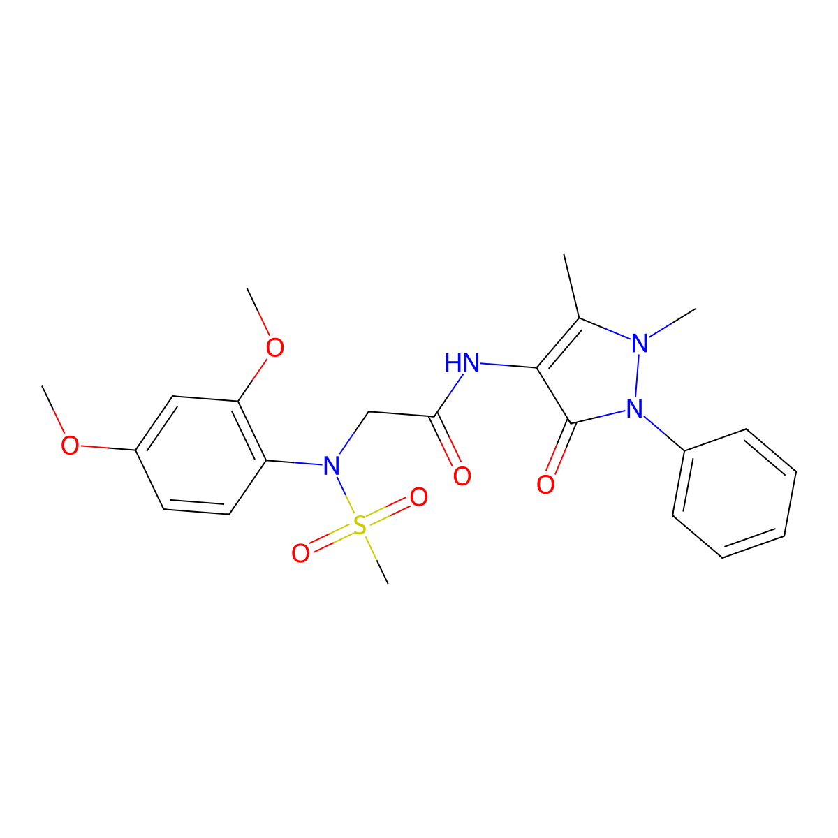 2-(2,4-dimethoxy-N-methylsulfonylanilino)-N-(1,5-dimethyl-3-oxo-2-phenylpyrazol-4-yl)acetamide molecular structure, CAS 428478-56-2