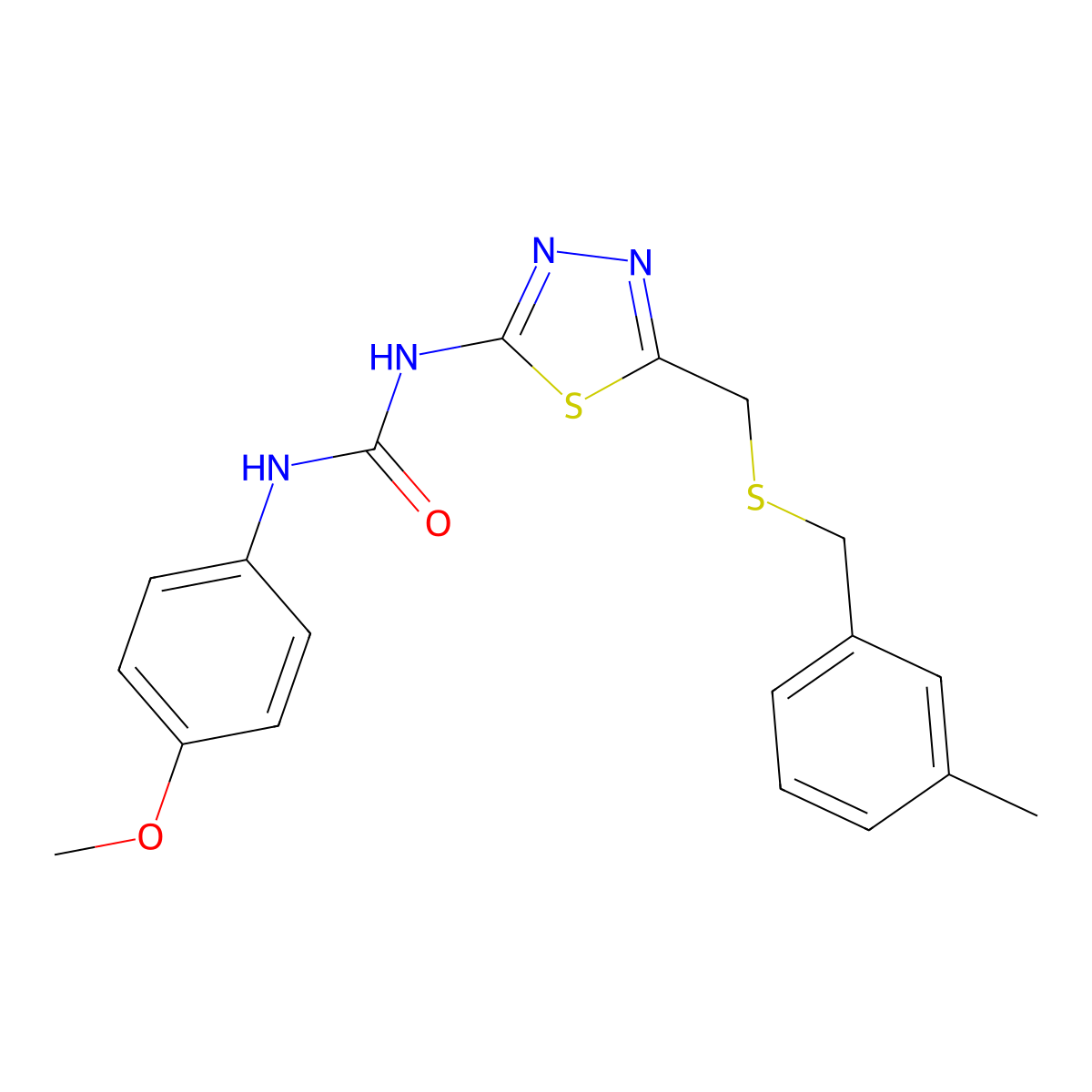 1-(4-Methoxyphenyl)-3-[5-[(3-methylphenyl)methylsulfanylmethyl]-1,3,4-thiadiazol-2-yl]urea molecular structure, CAS 428479-18-9