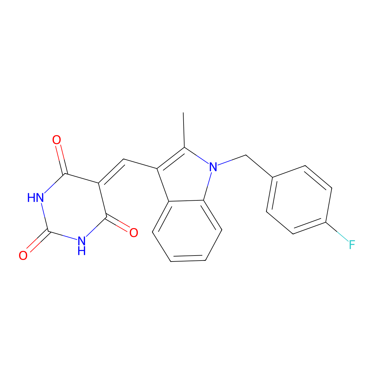 5-[[1-[(4-Fluorophenyl)methyl]-2-methylindol-3-yl]methylidene]-1,3-diazinane-2,4,6-trione molecular structure, CAS 428479-39-4