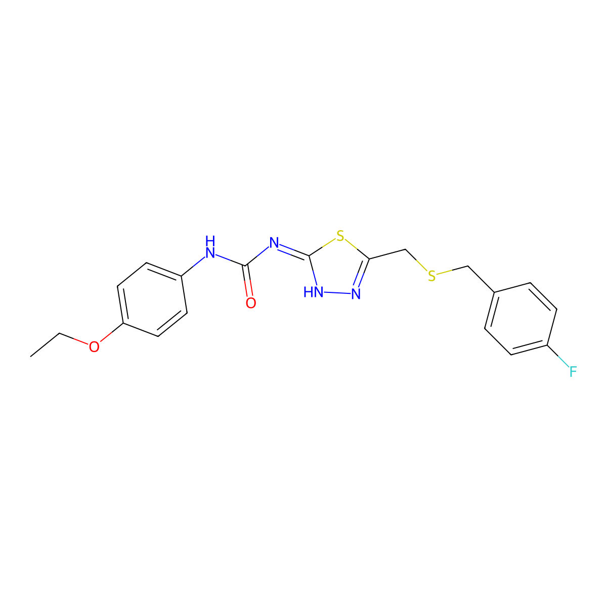 1-(4-Ethoxyphenyl)-3-[5-[(4-fluorophenyl)methylsulfanylmethyl]-1,3,4-thiadiazol-2-yl]urea molecular structure, CAS 428479-43-0
