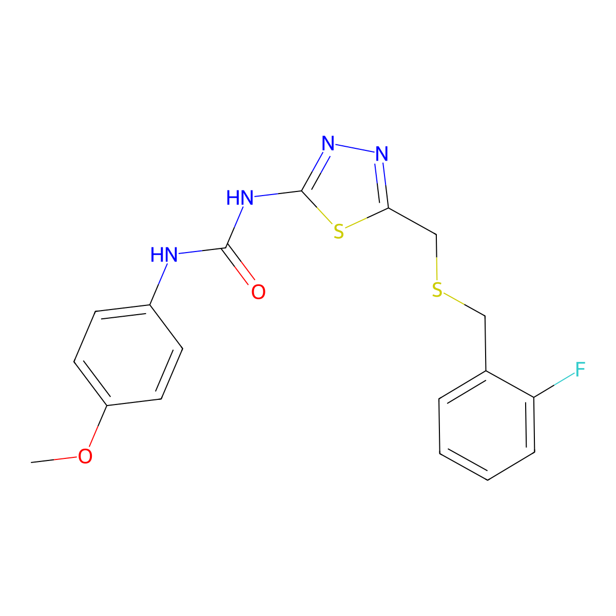 1-[5-[(2-Fluorophenyl)methylsulfanylmethyl]-1,3,4-thiadiazol-2-yl]-3-(4-methoxyphenyl)urea molecular structure, CAS 428479-51-0