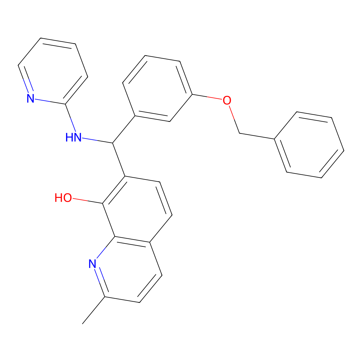 2-Methyl-7-[(3-phenylmethoxyphenyl)-(pyridin-2-ylamino)methyl]quinolin-8-ol molecular structure, CAS 428479-88-3