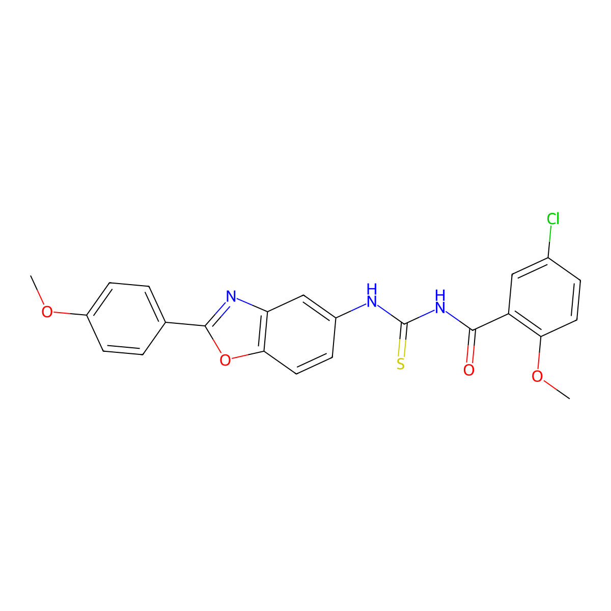 5-chloro-2-methoxy-N-[[2-(4-methoxyphenyl)-1,3-benzoxazol-5-yl]carbamothioyl]benzamide molecular structure, CAS 428480-17-5