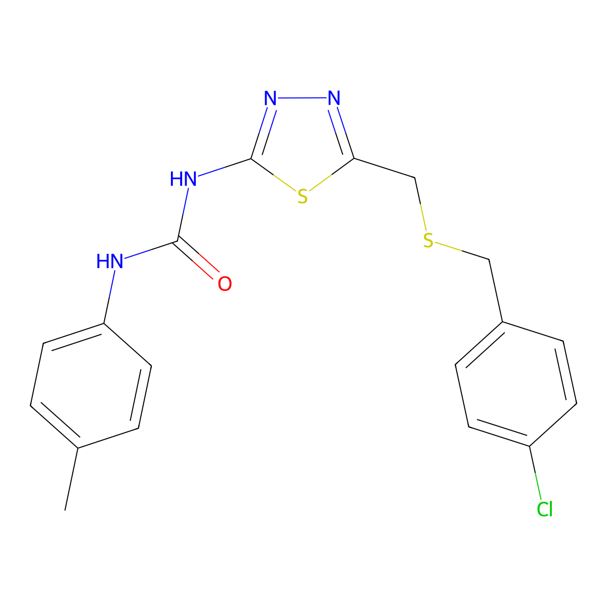 1-[5-[(4-Chlorophenyl)methylsulfanylmethyl]-1,3,4-thiadiazol-2-yl]-3-(4-methylphenyl)urea molecular structure, CAS 428480-52-8
