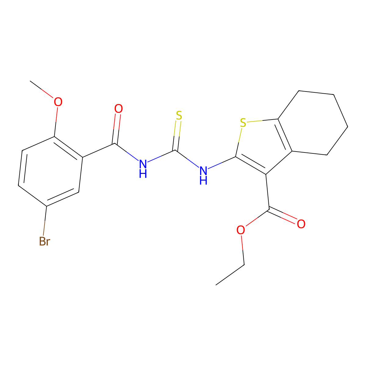 Ethyl 2-({[(5-bromo-2-methoxyphenyl)carbonyl]carbamothioyl}amino)-4,5,6,7-tetrahydro-1-benzothiophene-3-carboxylate molecular structure, CAS 428480-53-9