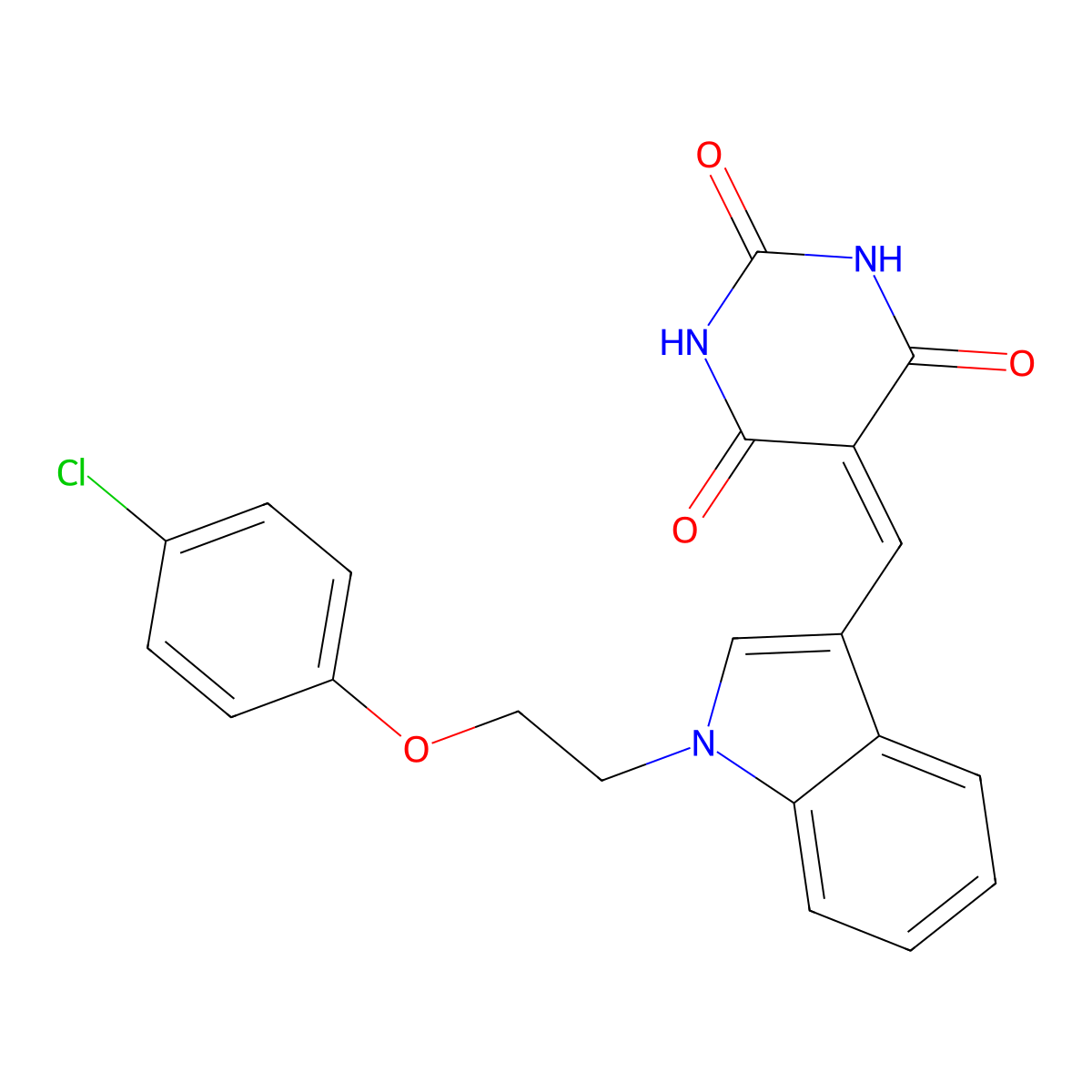 5-[[1-[2-(4-Chlorophenoxy)ethyl]indol-3-yl]methylidene]-1,3-diazinane-2,4,6-trione molecular structure, CAS 428480-55-1