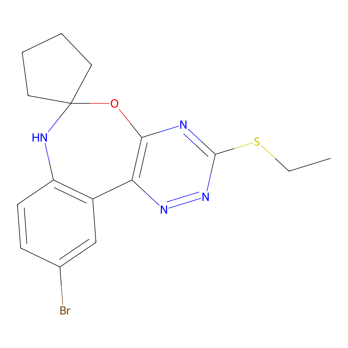 10-bromo-3-ethylsulfanylspiro[7H-[1,2,4]triazino[5,6-d][3,1]benzoxazepine-6,1'-cyclopentane] molecular structure, CAS 428481-25-8