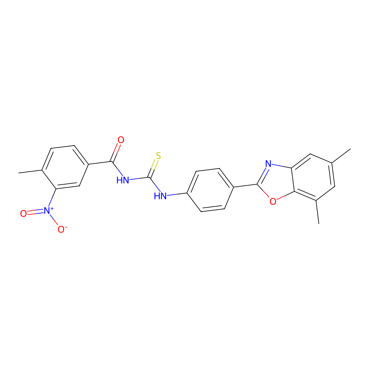 N-[[4-(5,7-dimethyl-1,3-benzoxazol-2-yl)phenyl]carbamothioyl]-4-methyl-3-nitrobenzamide molecular structure, CAS 428481-43-0
