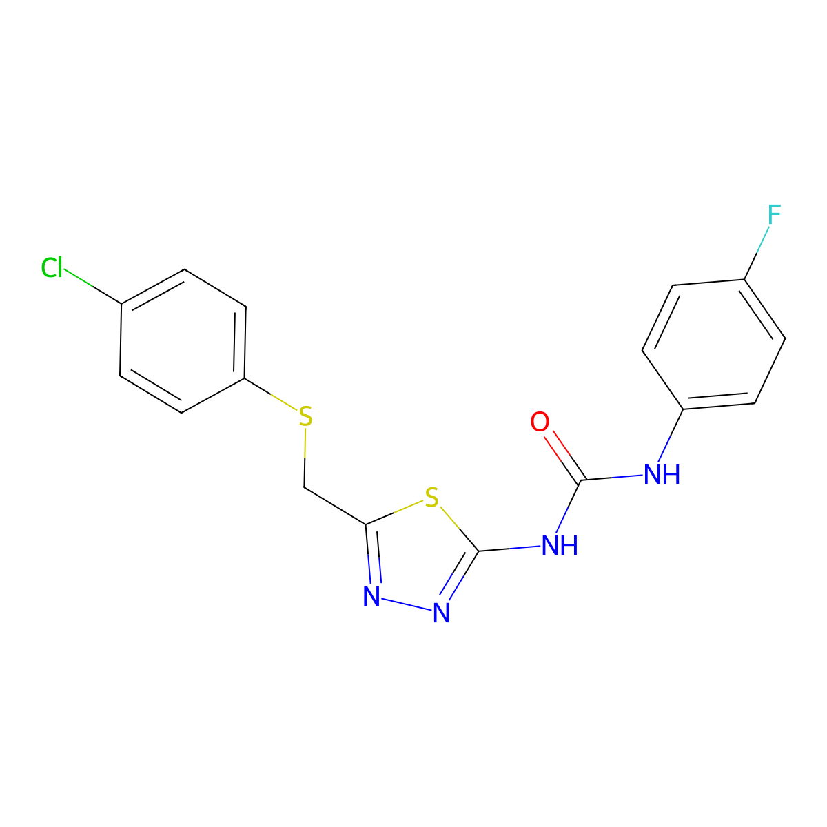 1-(5-{[(4-Chlorophenyl)sulfanyl]methyl}-1,3,4-thiadiazol-2-yl)-3-(4-fluorophenyl)urea molecular structure, CAS 428481-51-0