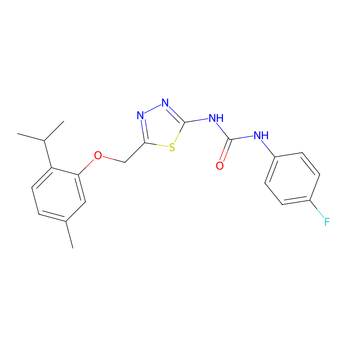 1-(4-Fluorophenyl)-3-(5-{[5-methyl-2-(propan-2-yl)phenoxy]methyl}-1,3,4-thiadiazol-2-yl)urea molecular structure, CAS 428481-72-5