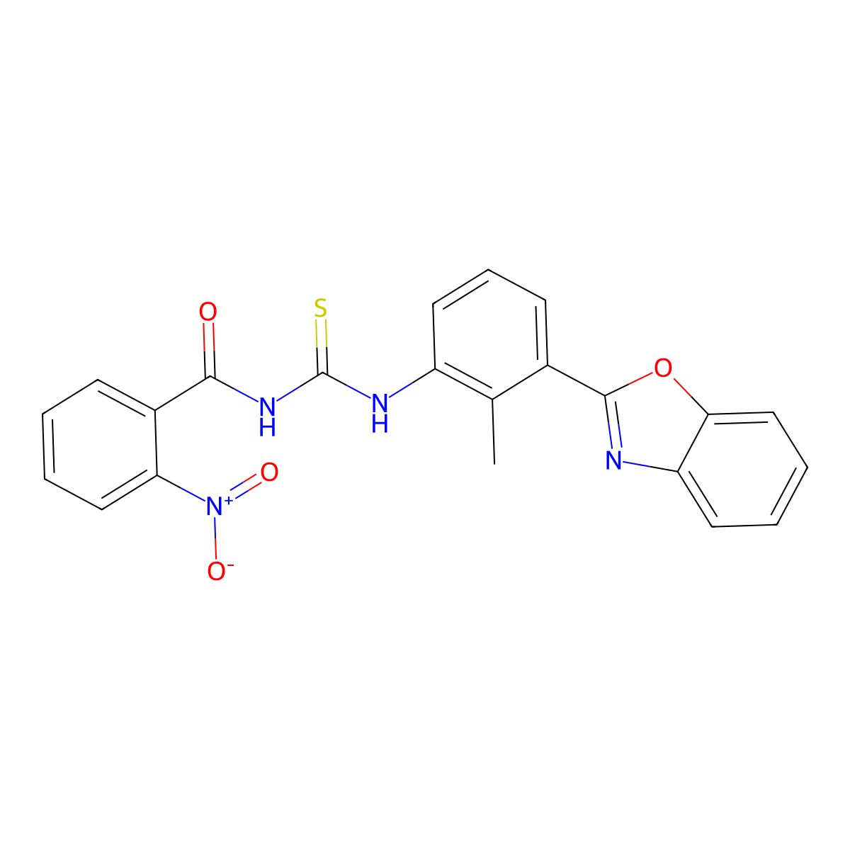 N-[[3-(1,3-benzoxazol-2-yl)-2-methylphenyl]carbamothioyl]-2-nitrobenzamide molecular structure, CAS 428481-74-7