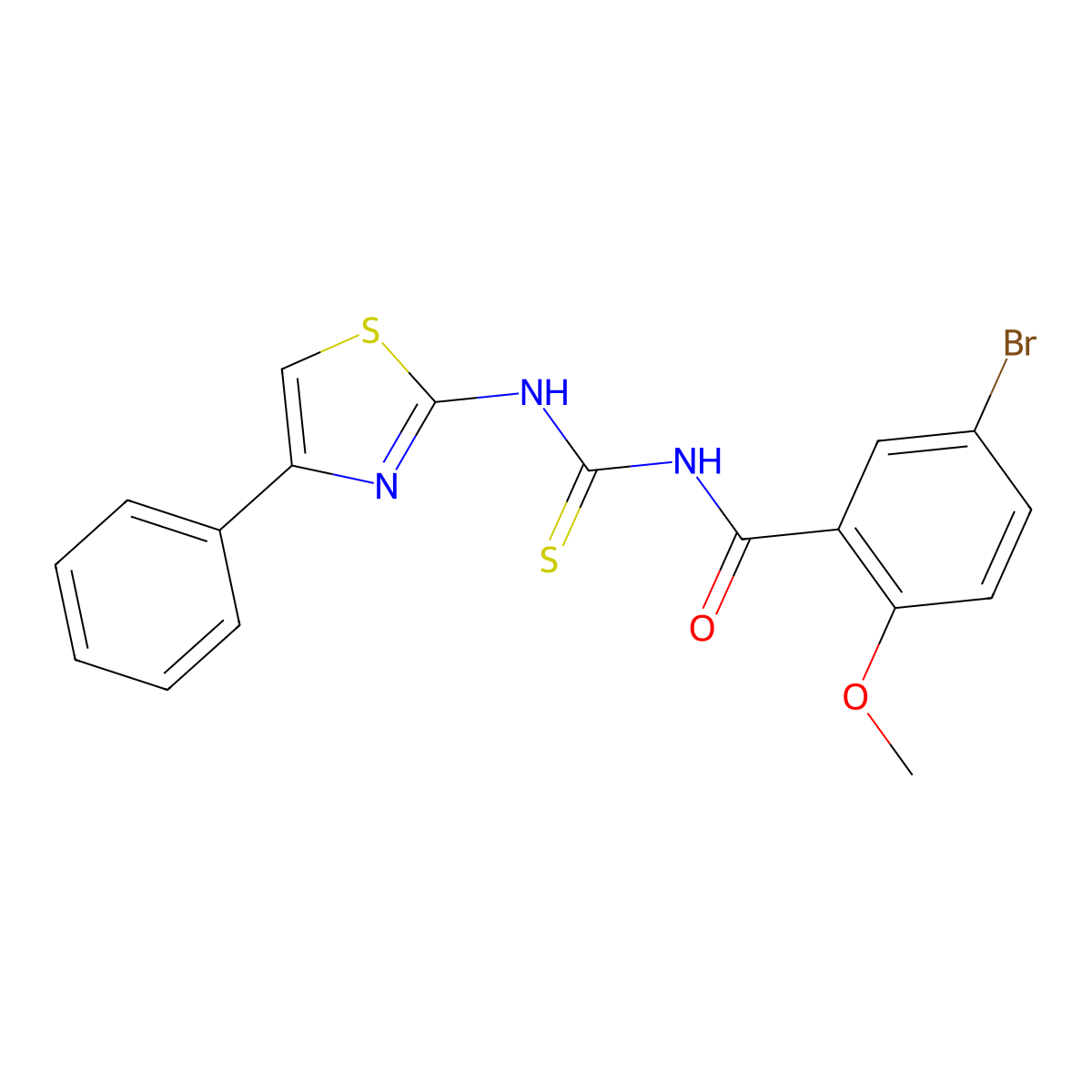 5-bromo-2-methoxy-N-[(4-phenyl-1,3-thiazol-2-yl)carbamothioyl]benzamide molecular structure, CAS 428483-36-7