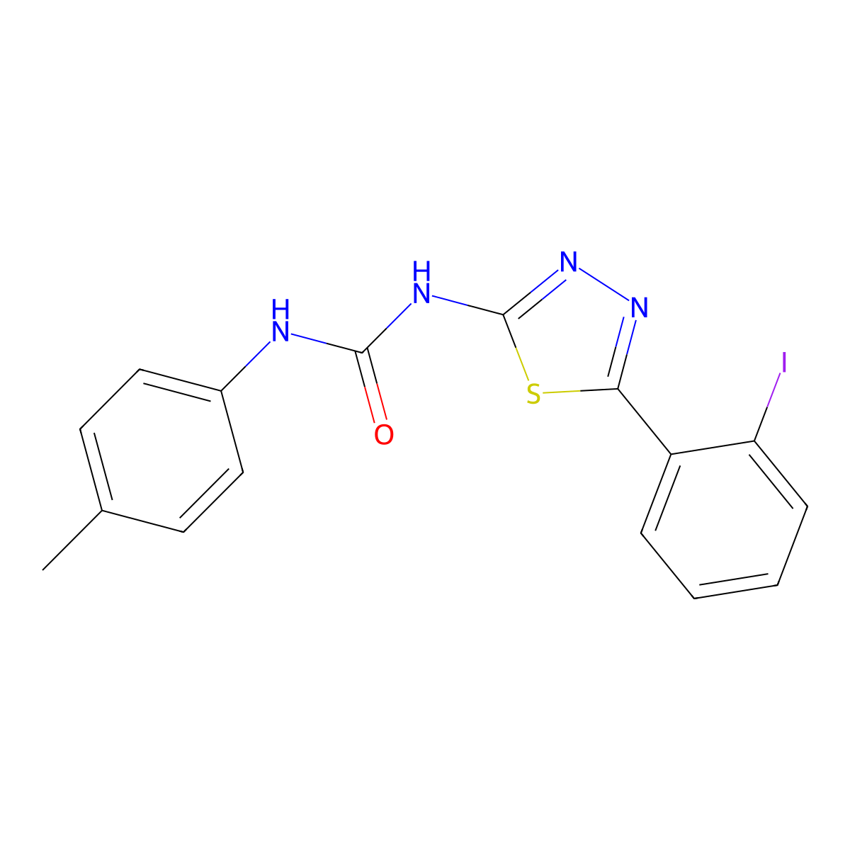 1-[5-(2-Iodophenyl)-1,3,4-thiadiazol-2-yl]-3-(4-methylphenyl)urea molecular structure, CAS 428483-46-9