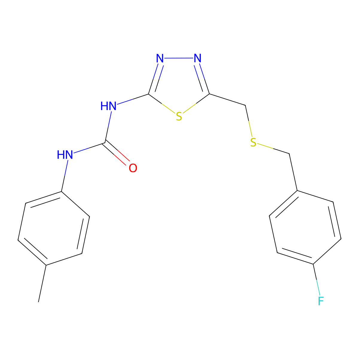 1-[5-[(4-Fluorophenyl)methylsulfanylmethyl]-1,3,4-thiadiazol-2-yl]-3-(4-methylphenyl)urea molecular structure, CAS 428483-50-5