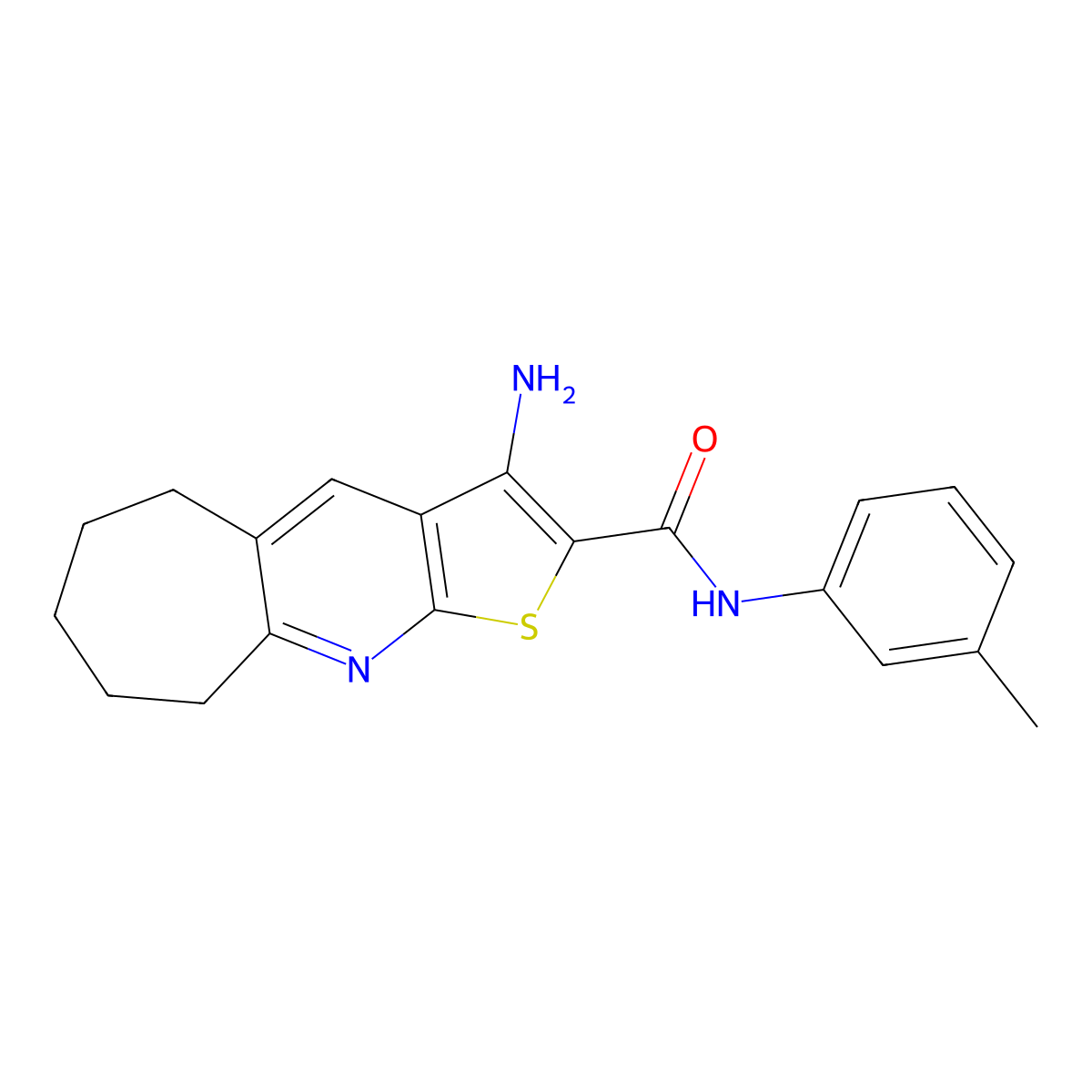 3-Amino-N-(3-methylphenyl)-6,7,8,9-tetrahydro-5H-cyclohepta[B]thieno[3,2-E]pyridine-2-carboxamide molecular structure, CAS 428483-62-9