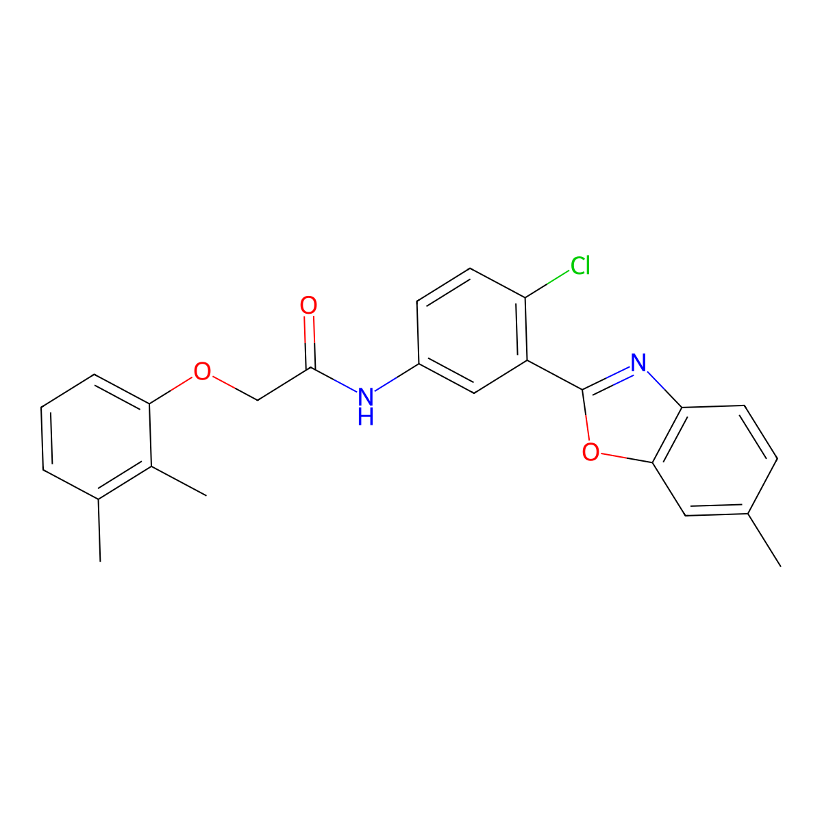 N-[4-chloro-3-(6-methyl-1,3-benzoxazol-2-yl)phenyl]-2-(2,3-dimethylphenoxy)acetamide molecular structure, CAS 428483-66-3