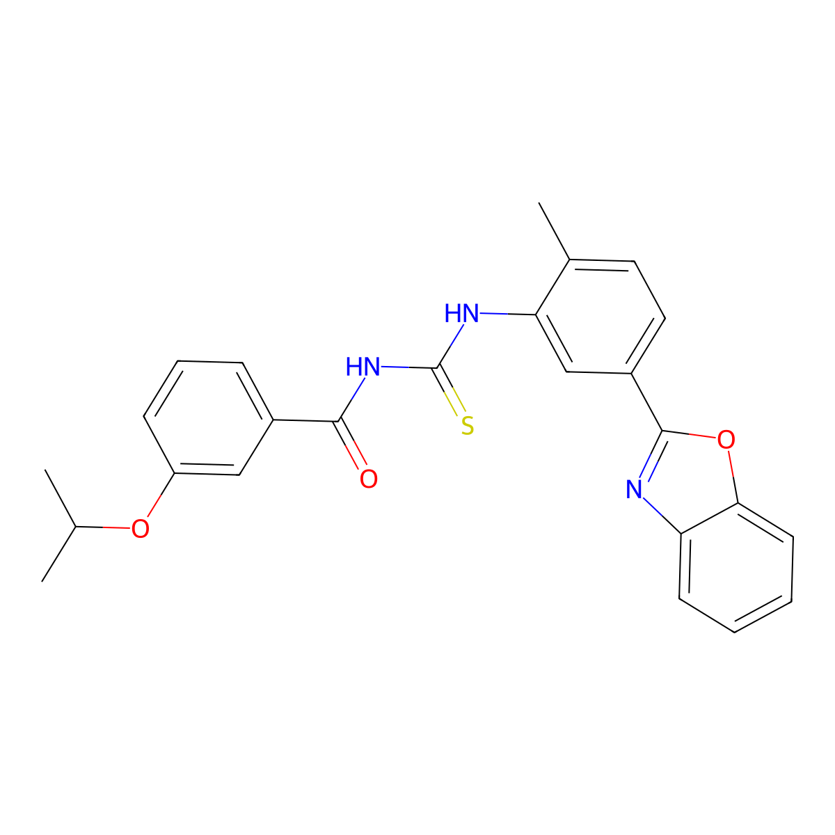 N-[[5-(1,3-benzoxazol-2-yl)-2-methylphenyl]carbamothioyl]-3-propan-2-yloxybenzamide molecular structure, CAS 428483-71-0