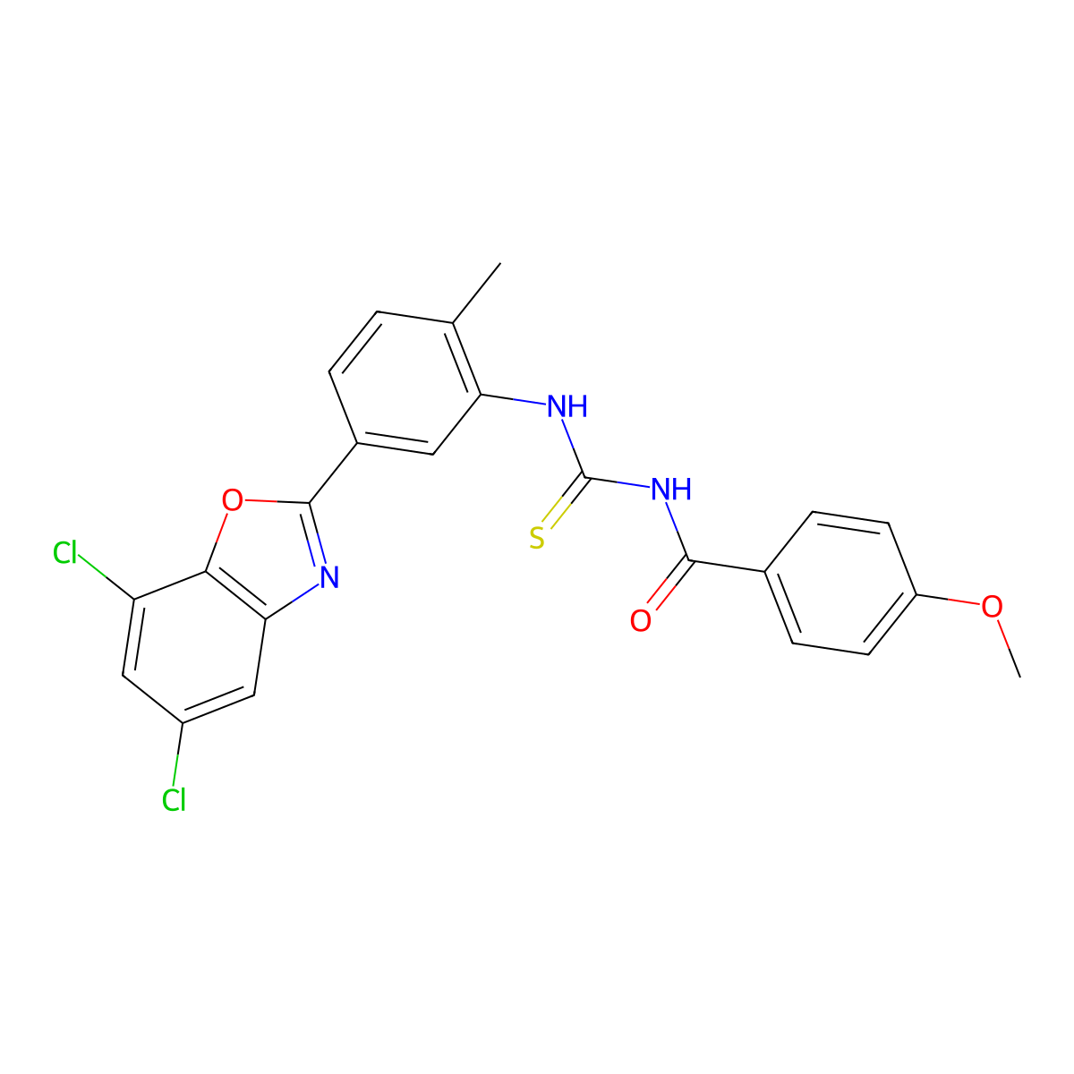 N-[[5-(5,7-dichloro-1,3-benzoxazol-2-yl)-2-methylphenyl]carbamothioyl]-4-methoxybenzamide molecular structure, CAS 428483-83-4